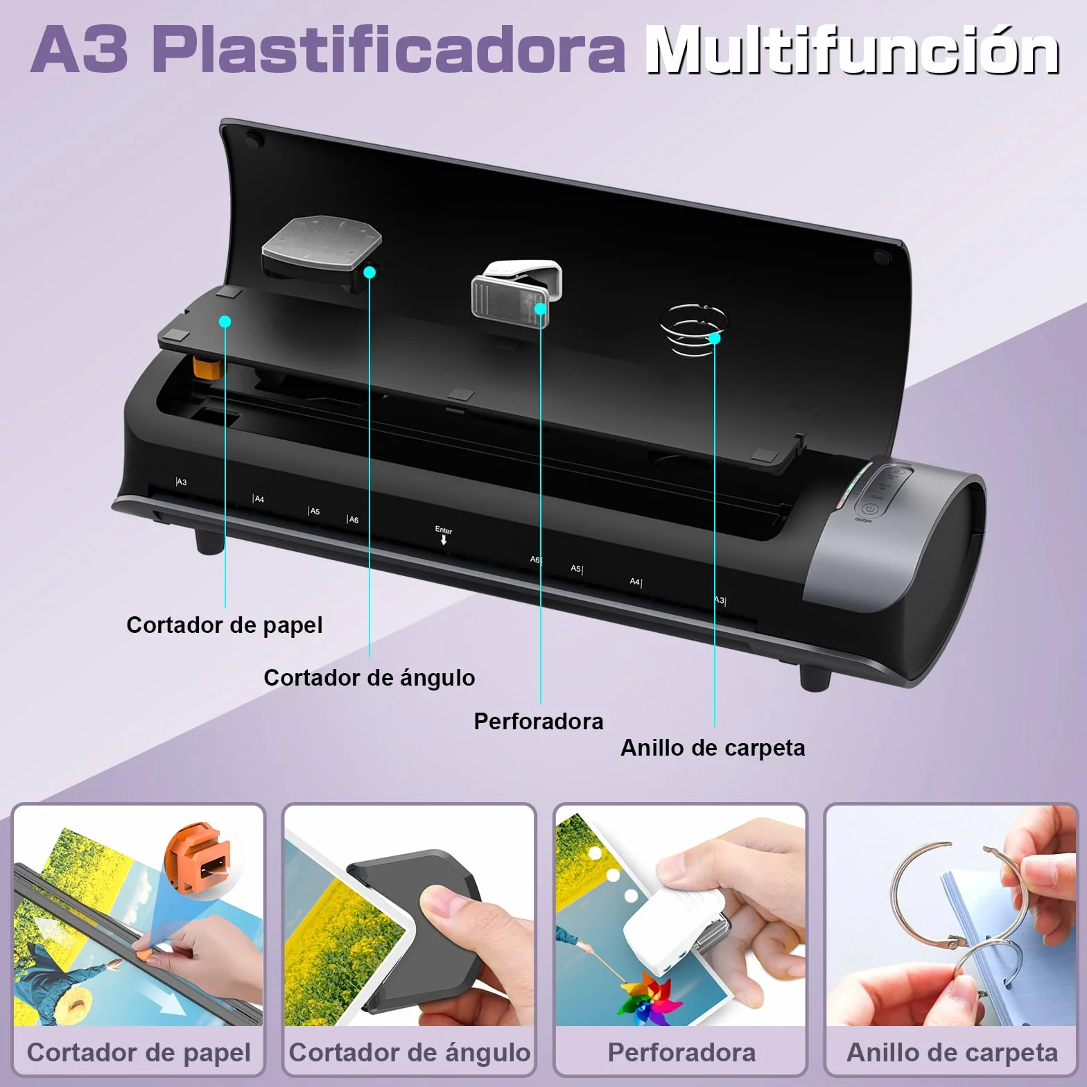 Orthland Plastificadora A3 9 en 1 Laminadora Frío y Caliente con Cortador de Papel y Redondeador