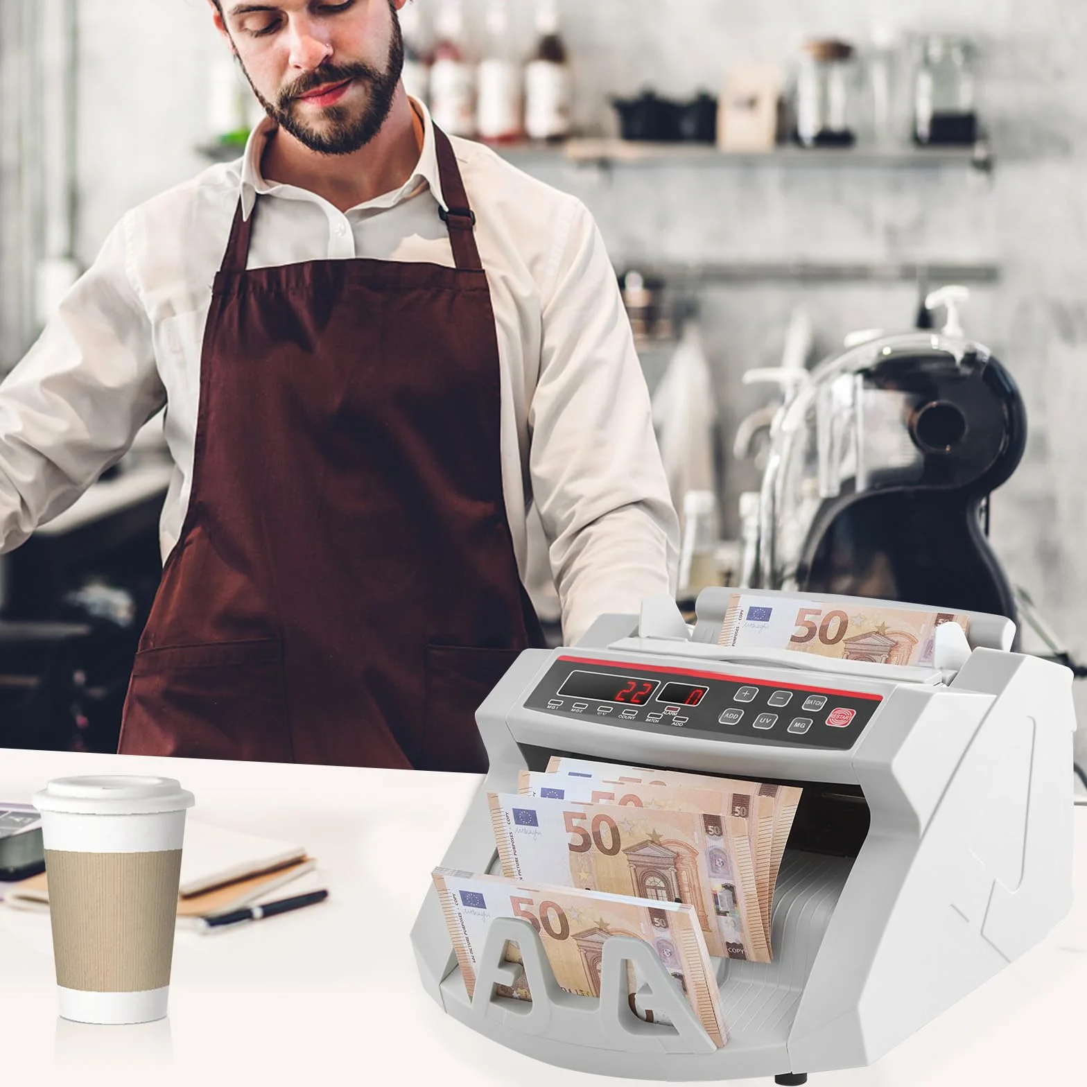 VEVOR Contador de billetes de dinero con pantalla LED contador de billetes profesional con detector de billetes falsos, UV/MG, 1000 billetes/minuto, solo cuenta el número de hojas