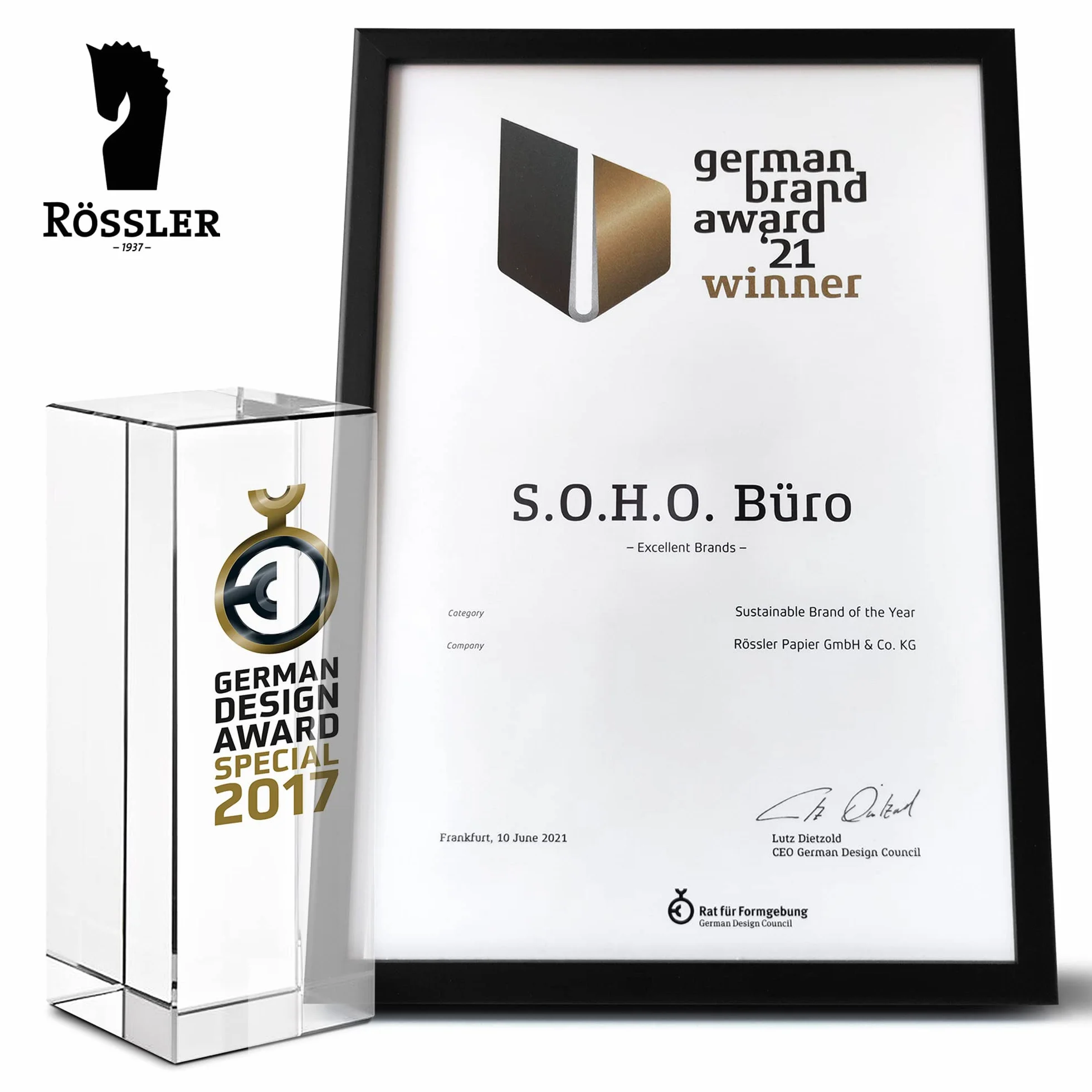 Rössler Papier 1524452623 - S.O.H.O. Caja de 3 cajones para DIN A4, con agujero de agarre, Kraft, 343 x 250 x 185 mm, 1 unidad