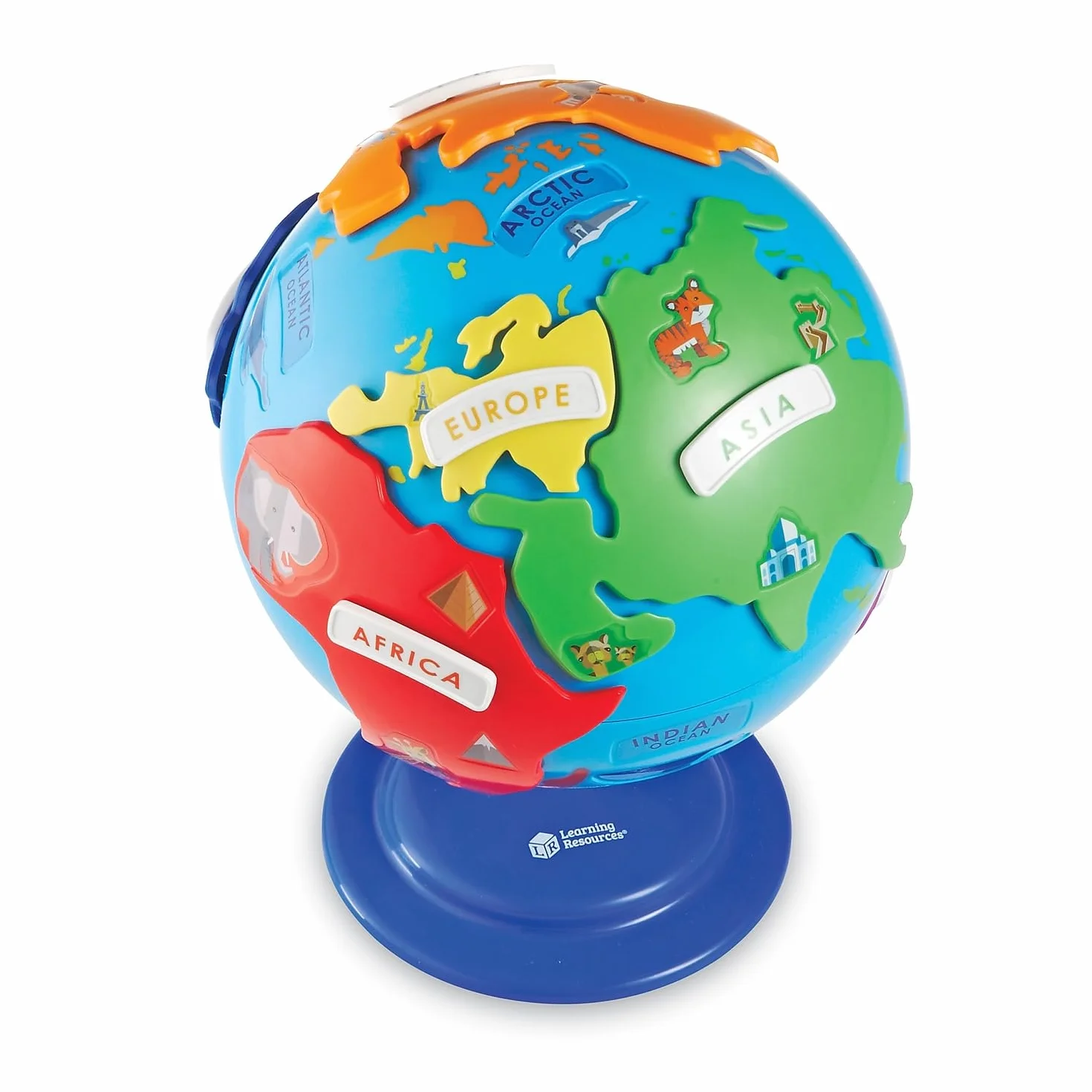 Learning Resources Globo Terráqueo Infantil – Puzle Interactivo Montessori – Desde 3 Años – 6 Continentes Extraíbles + Bola Giratoria de 20 cm
