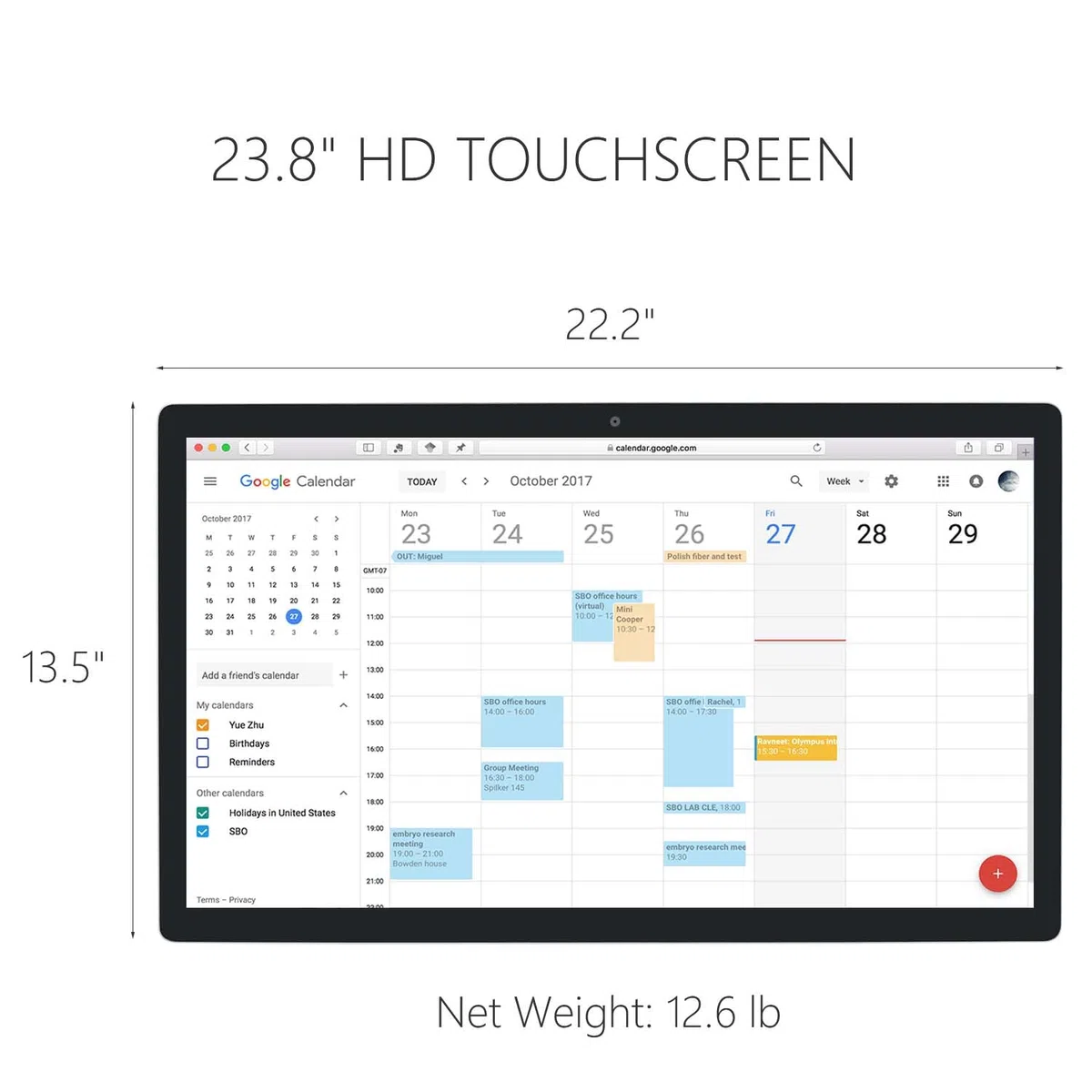 Calendario digital de pantalla táctil de 23.8 pulgadas y planificadores de pared, calendario inteligente de pizarra blanca para tabla de tareas y horario de trabajo, altavoces y cámara