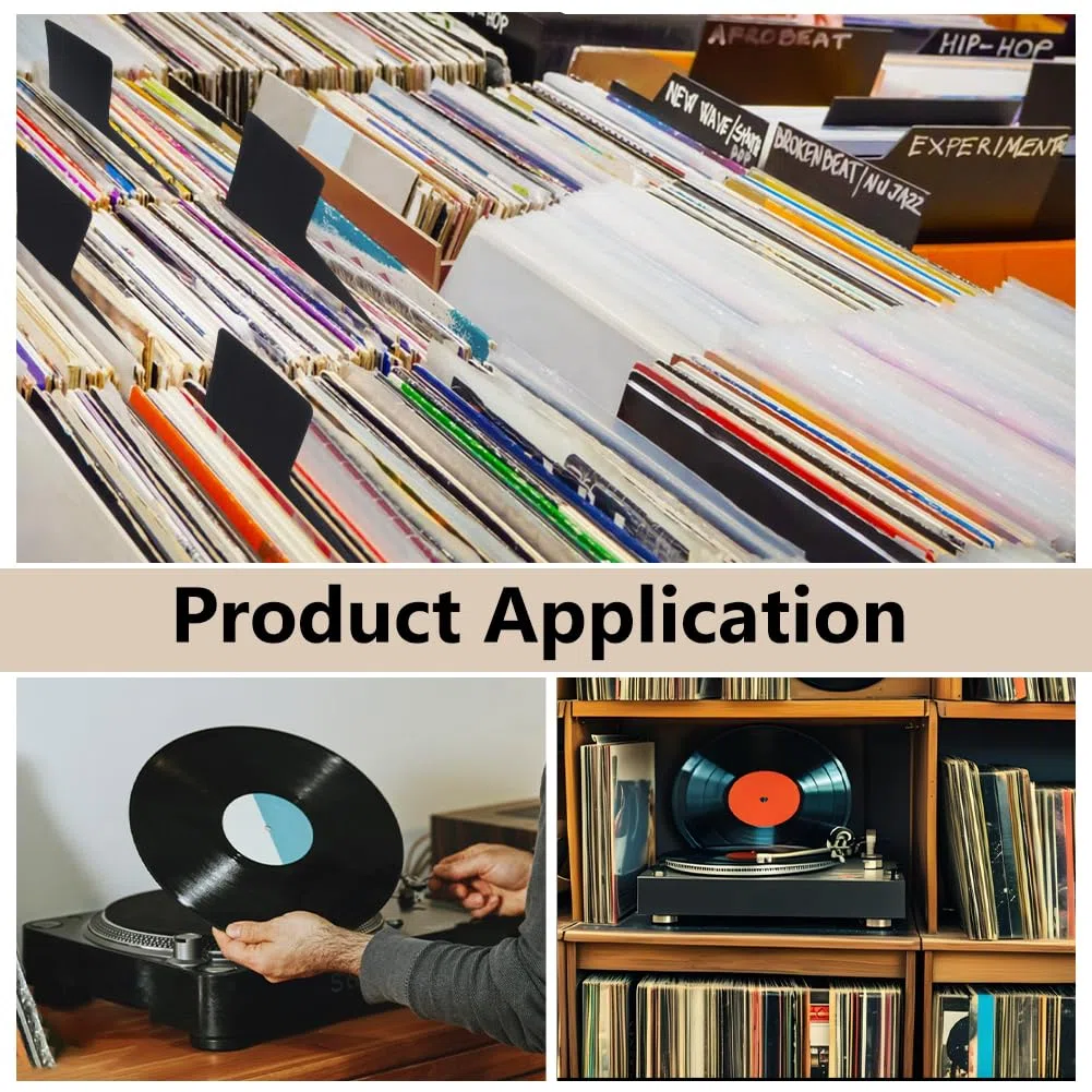 BENECREAT 36 separadores de discos de vinilo negros de plástico con pestañas para CD y DVD, accesorios para discos de vinilo, organizador para estantería, 35 x 32 cm