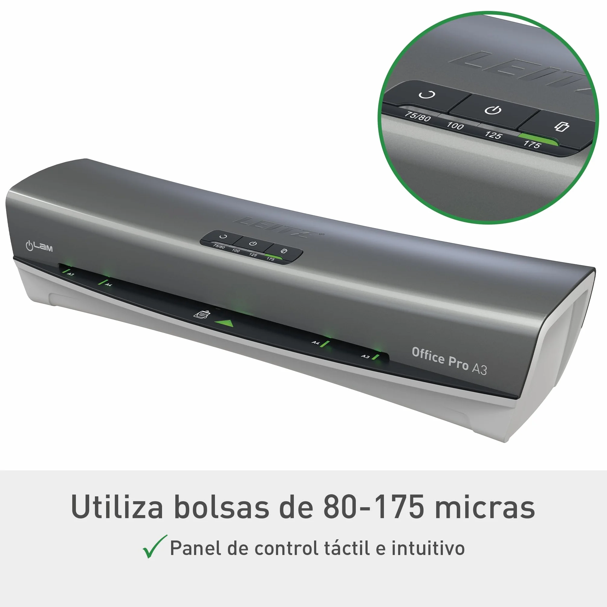 Leitz Plastificadora iLAM Office Pro A3 75-125 Micras Calentamiento 1 Minuto Gris/Blanco