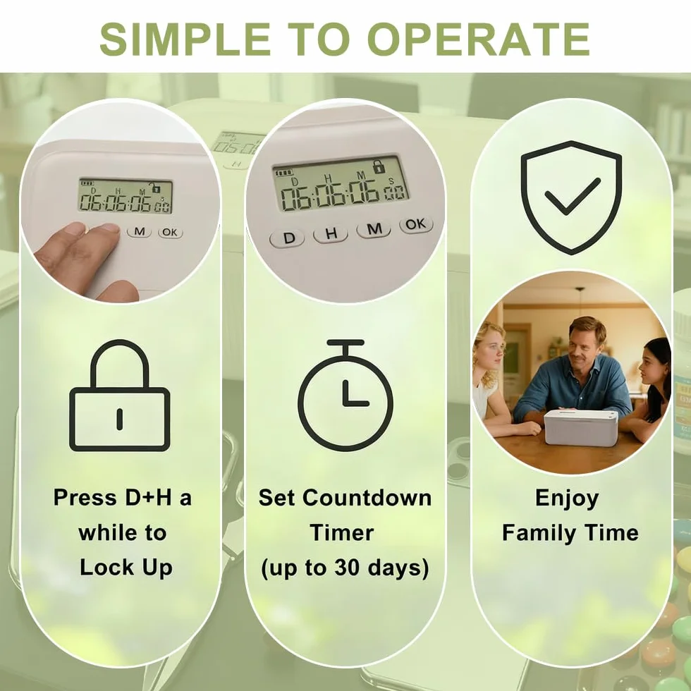 Caja con Temporizador y Bloqueo Seguro, Taquillas temporales seguras, Caja de seguridad de autocontrol, Ideal para Teléfonos, Snacks, Medicinas y Control de Hábitos