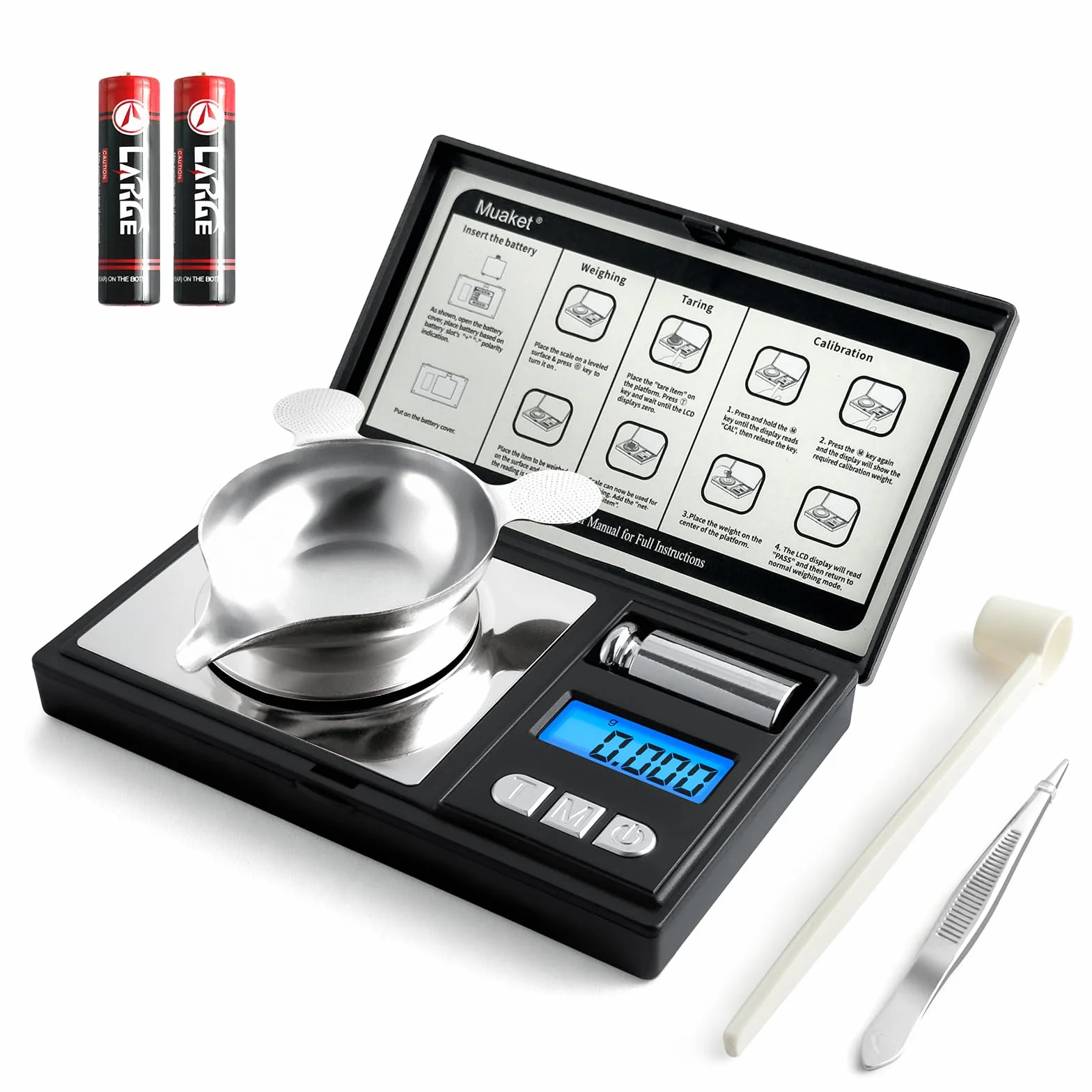 Báscula Precisión 0,001g/50g, Alta Precisión Balanza Miligramos con Pesas de Calibración, Balanza Precision Digital para Pesar Polvos, Medicamentos, Bascula Cocina con Pinzas y Bandeja, Negro