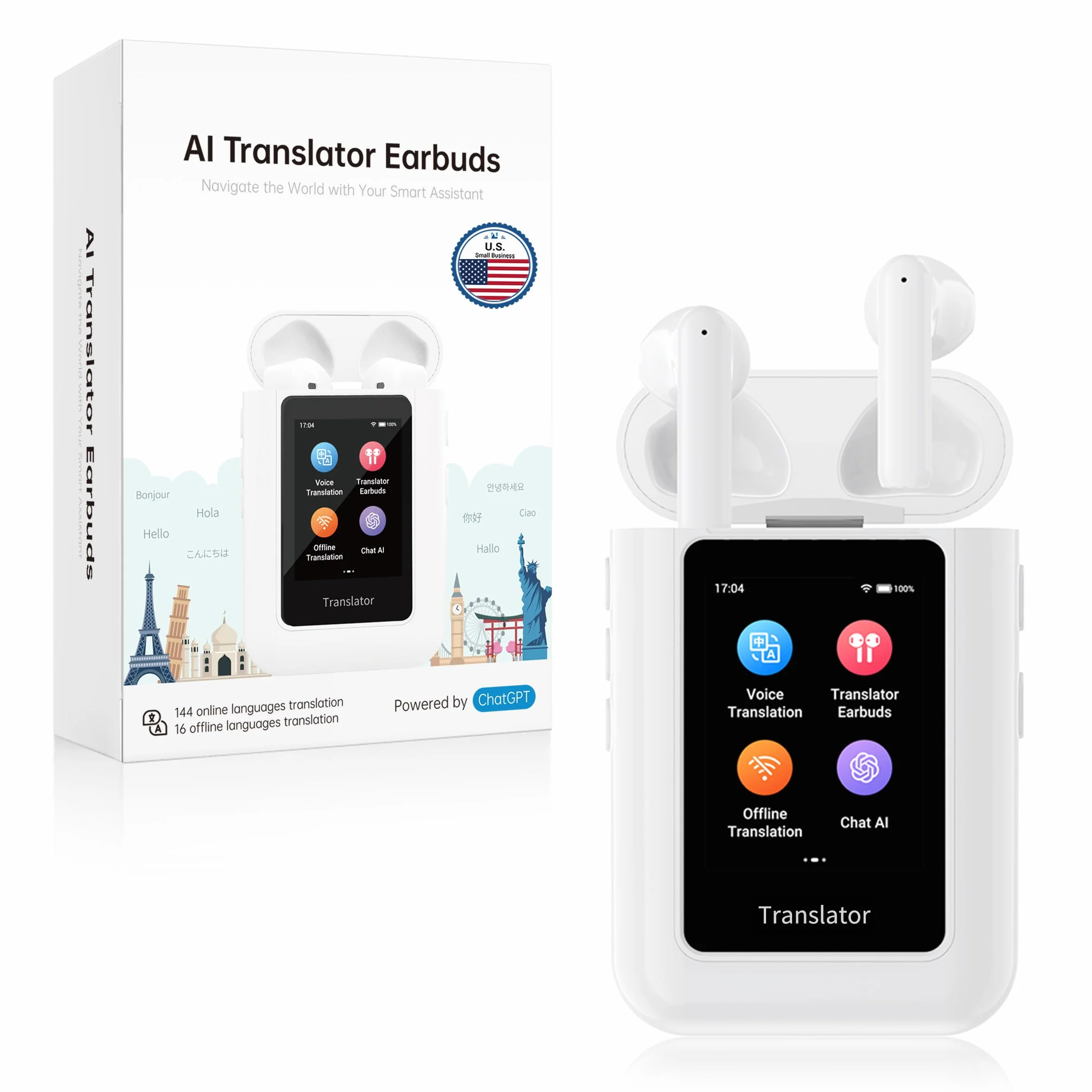 ANFIER A8 traductor auriculares, traductor en tiempo real de IA sin conexión con ChatGPT, sin aplicación independiente, traductor de voz sin Internet para 16 idiomas, traducción en línea para 144