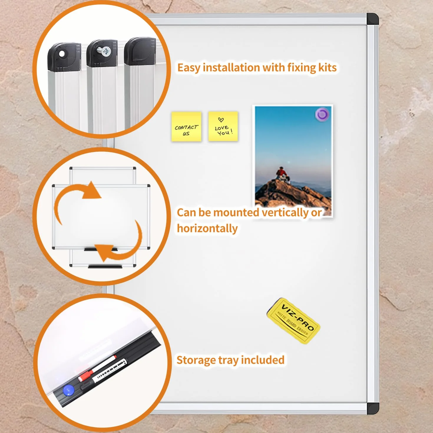 VIZ-PRO Pizarra Blanca Magnética con Marco de Aluminio y Bandeja para Rotuladores, 120 x 90 cm, Ideal para Oficina, Escuela y Hogar, Incluye 12 rotuladores