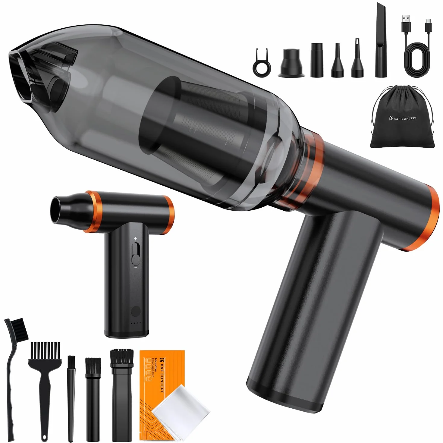K&F CONCEPT 2 en 1 Soplador y Aspirador 300.000 RPM, 3 Velocidades, Material de Aleación de Aluminio, Motor Brushless, Limpieza Profunda para Ordenadores, Teclados, Coches y Exteriores