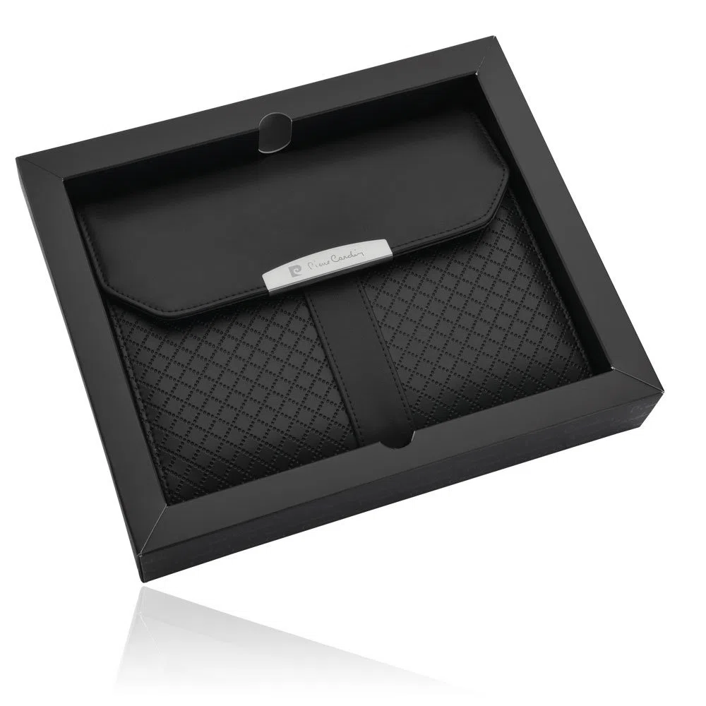 Pierre Cardin Funda de piel auténtica A5 con bloc de escritura, carpeta de documentos y tabletas de hasta 20.3 cm, iPad Pro Small Air Galaxy Tabs, carpeta de negocios de cuero Landes