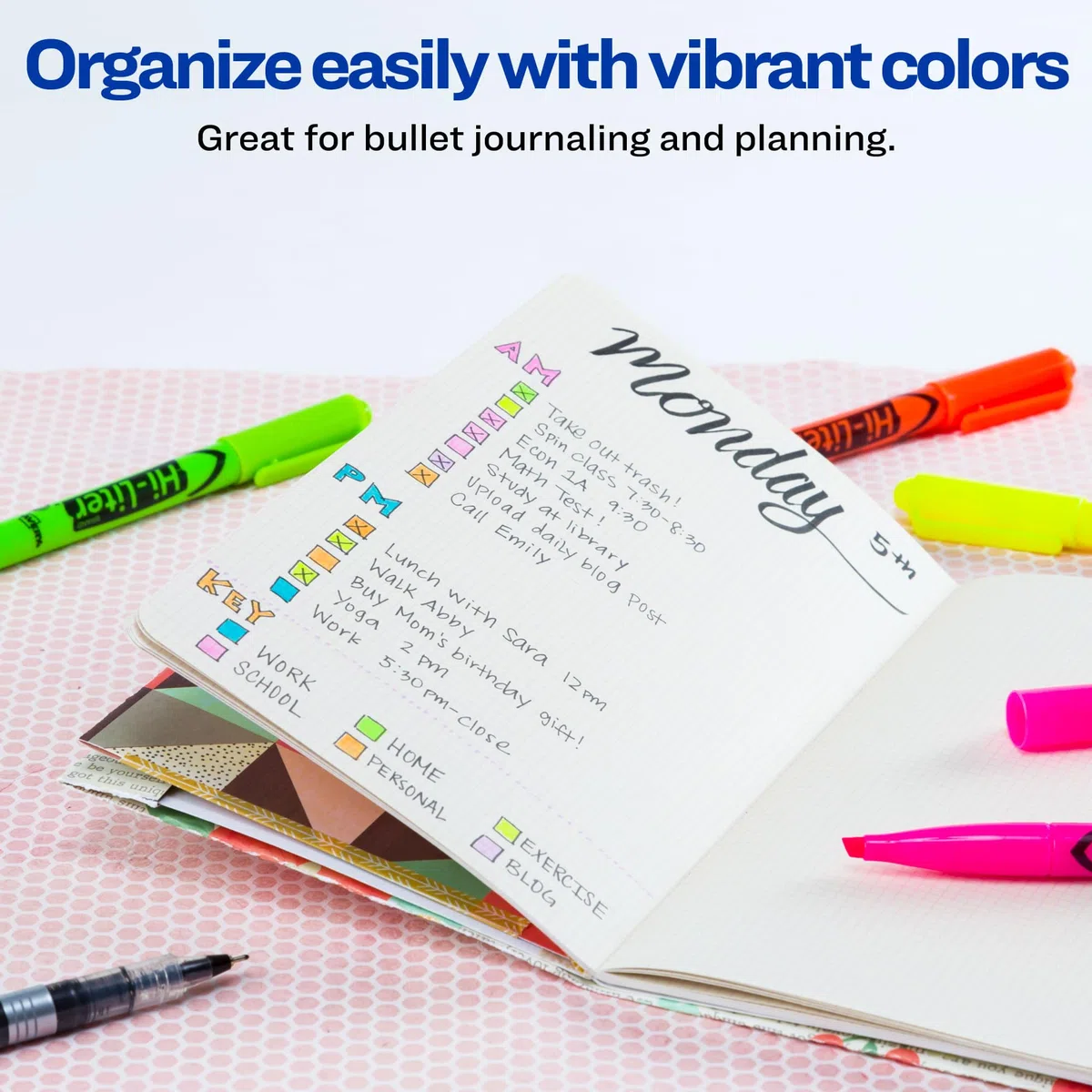 AVERY Highlighters estilo pluma Hi-Liter, tinta segura contra manchas, punta de cincel, 3 colores surtidos (25860)