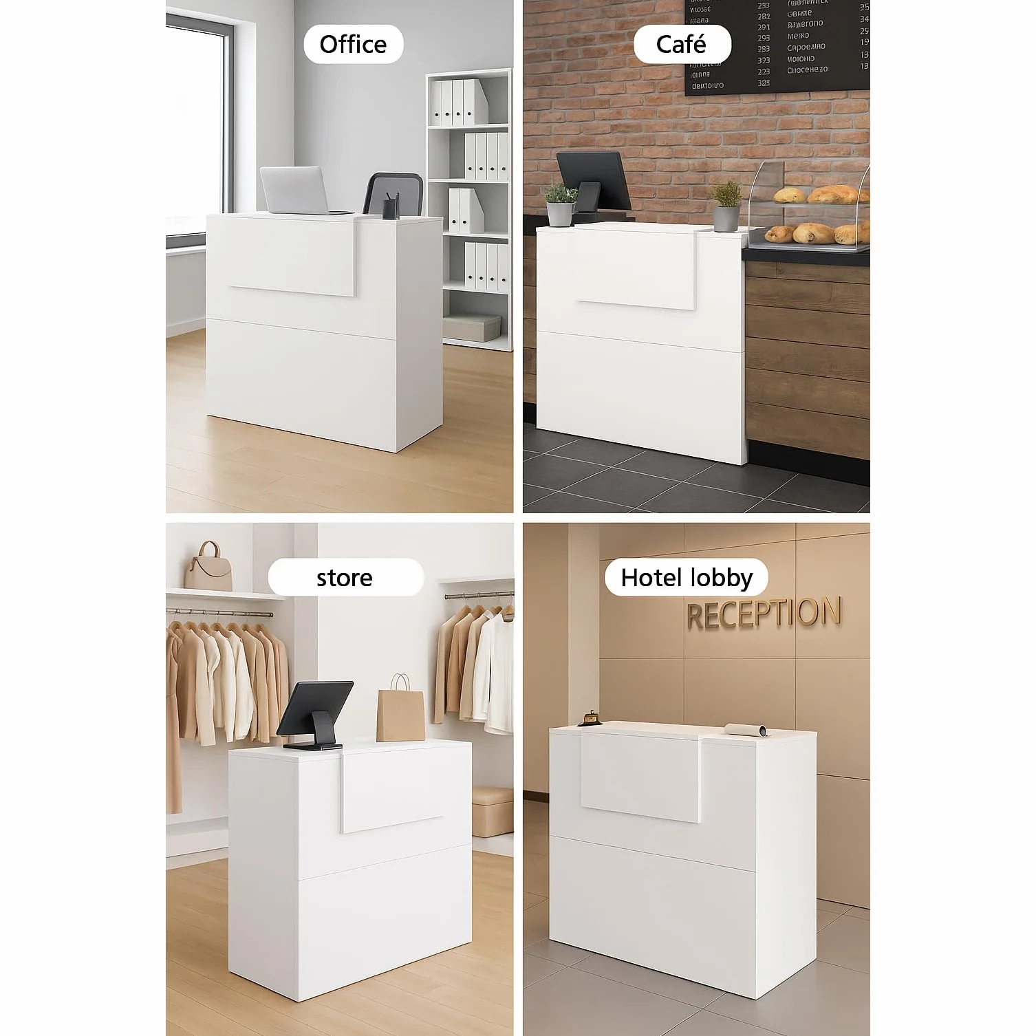Henor Mostrador Oja. 80 x 50 x 107 cm. con Mesa Interior. Ideal para Recepción Atención Oficina Comercio Negocio Local Comercial. Blanco.