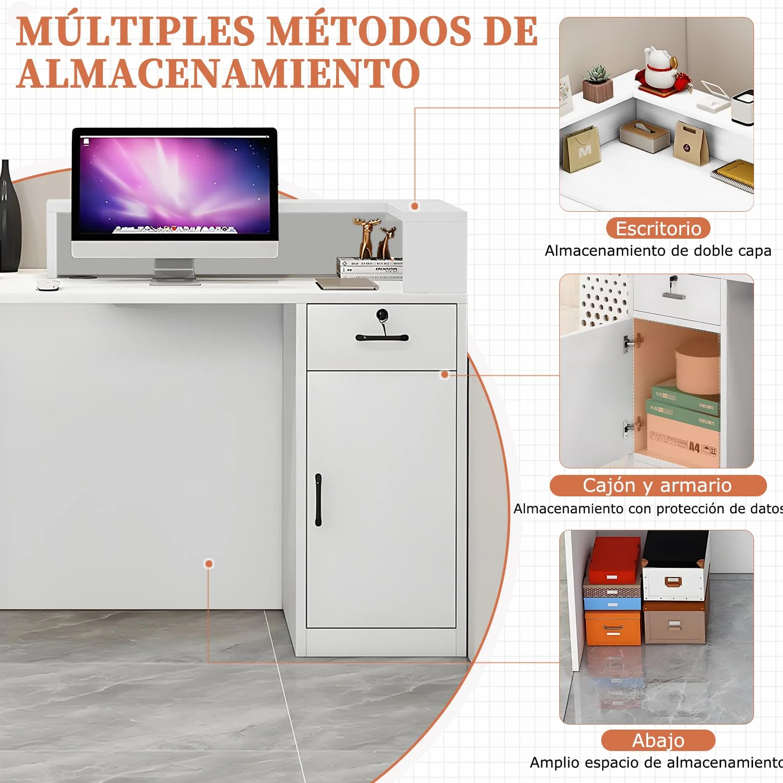 Mostrador Recepción Moderno MDF 240 cm Mueble Oficina Cajón Estantes Abiertos