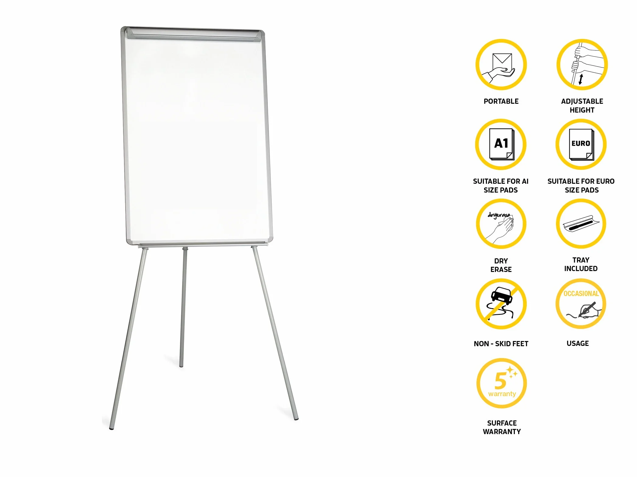 Easy Pizarra Blanca con Caballete Trípode 70x100 cm Marco Gris