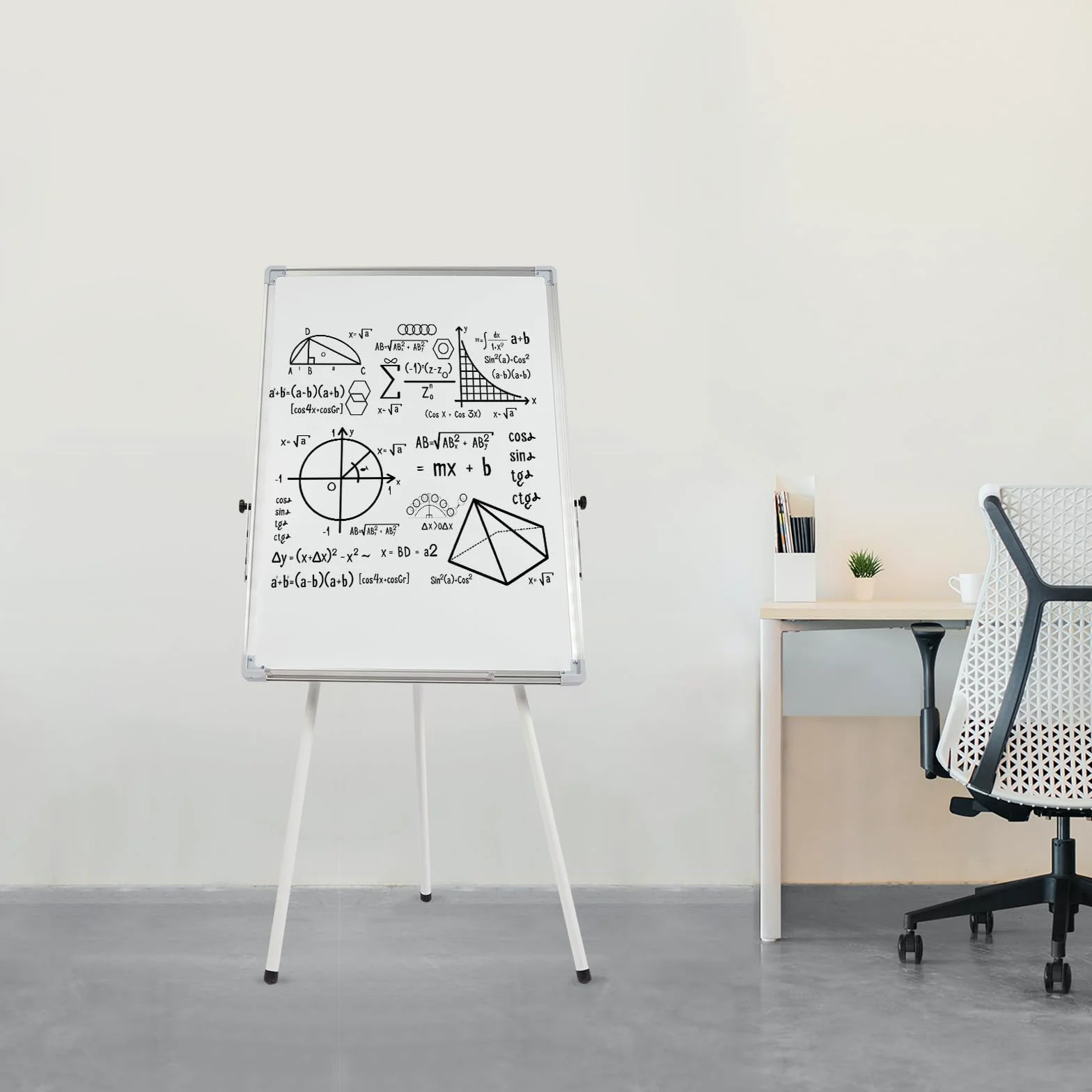 Pizarra blanca con soporte, 61 x 92 cm, magnética, portátil, borrable en seco, altura regulable, trípode con 3 bolígrafos, 1 goma de borrar, 6 imanes autoadhesivos