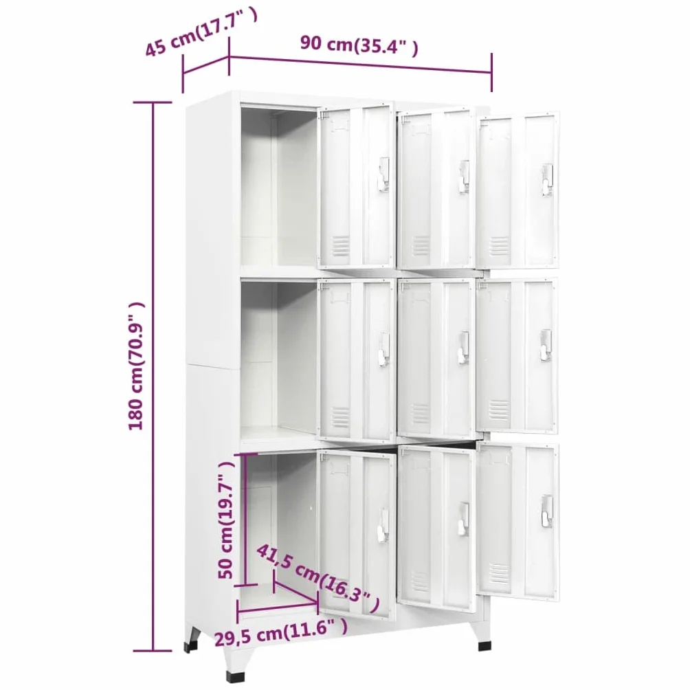 vidaXL Armario Taquilla con 9 Compartimentos Acero 90x45x180 cm Gris Casillero