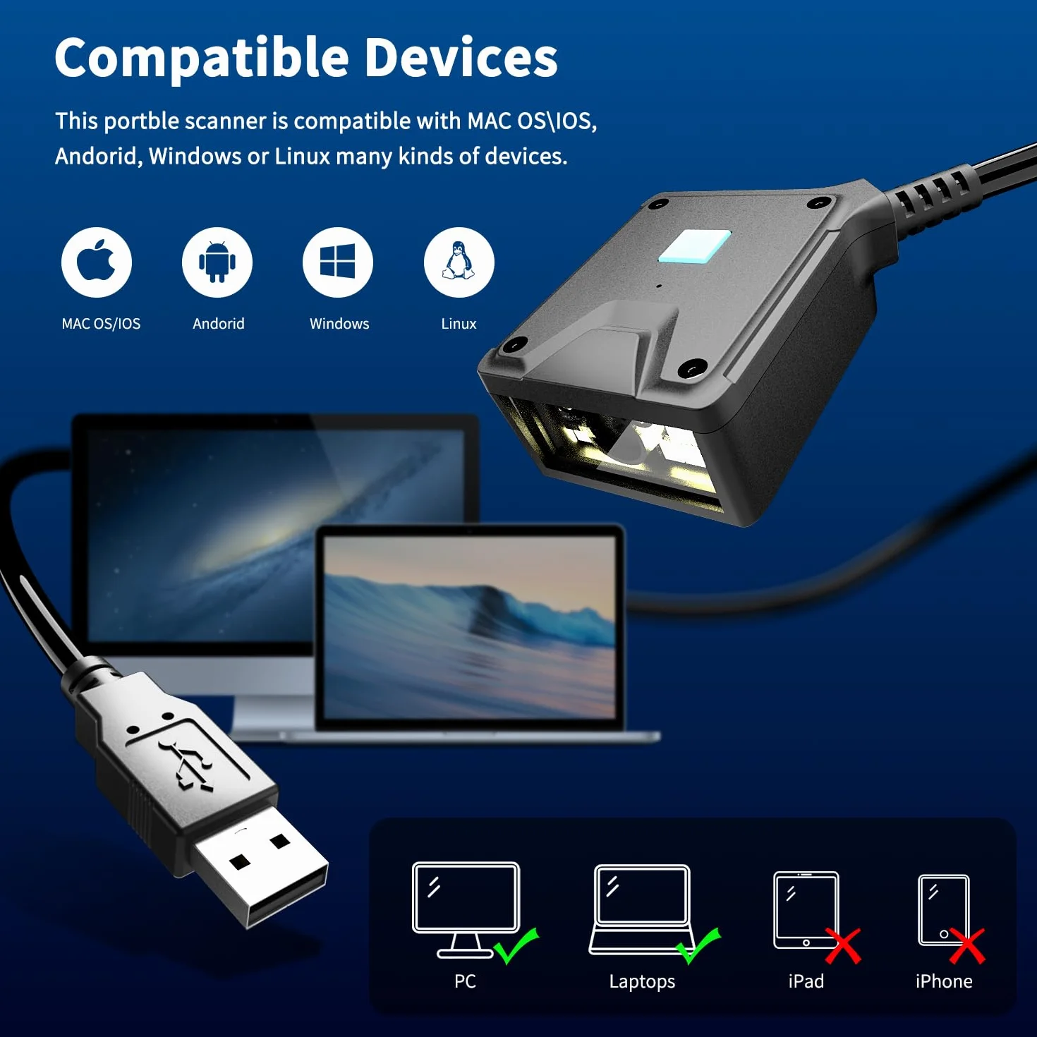 NetumScan - Escáner de códigos de barras 2D con soporte fijo Lector de códigos 1D/2D/QR de grado industrial con detección automática de inducción. Conector USB Adecuado para terminales de autoservicio