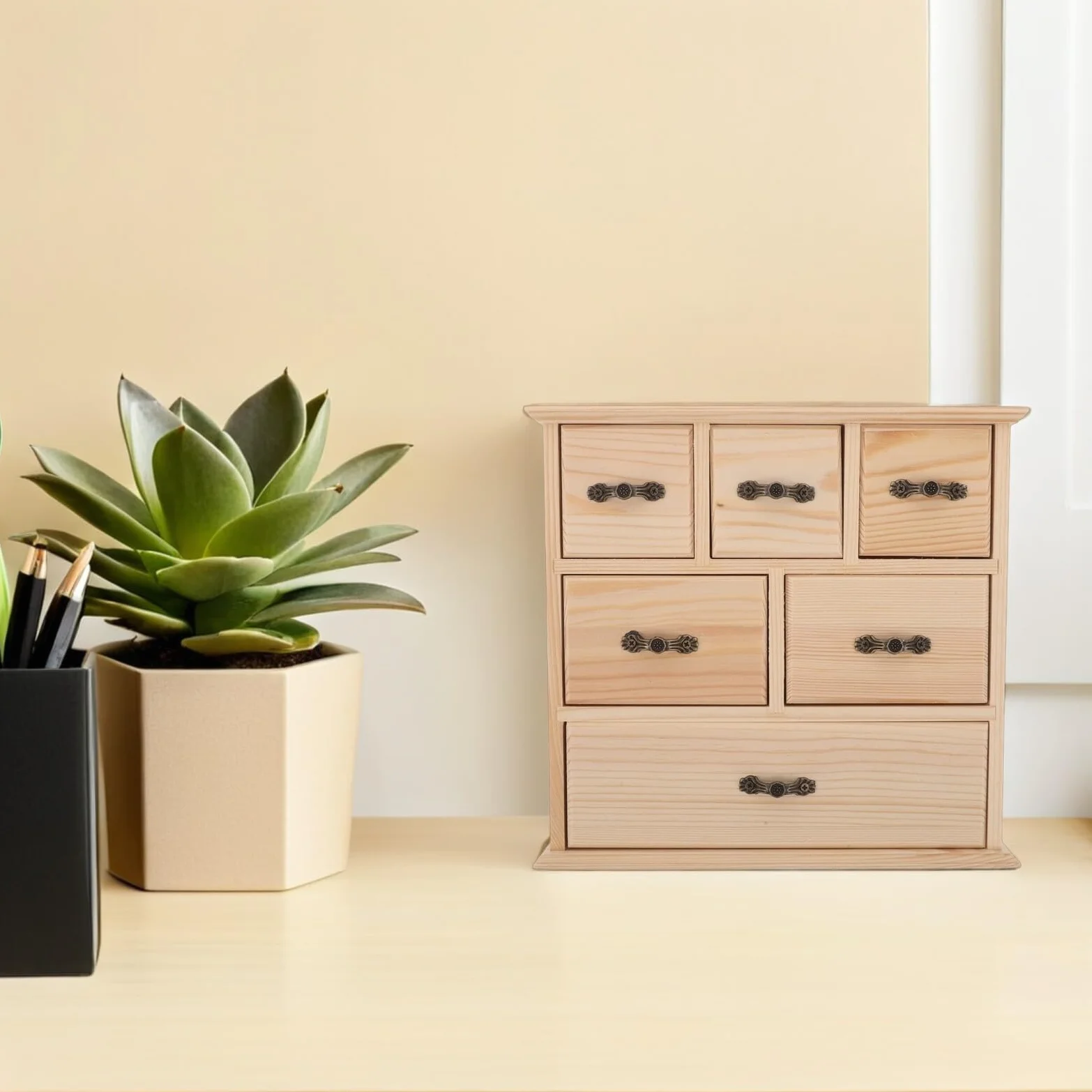 6cajones Caja de Almacenamiento de Madera con Organizador de Escritorio Mini Gabinete de Almacenamiento para Escritorio de Oficina Papelería y Archivos