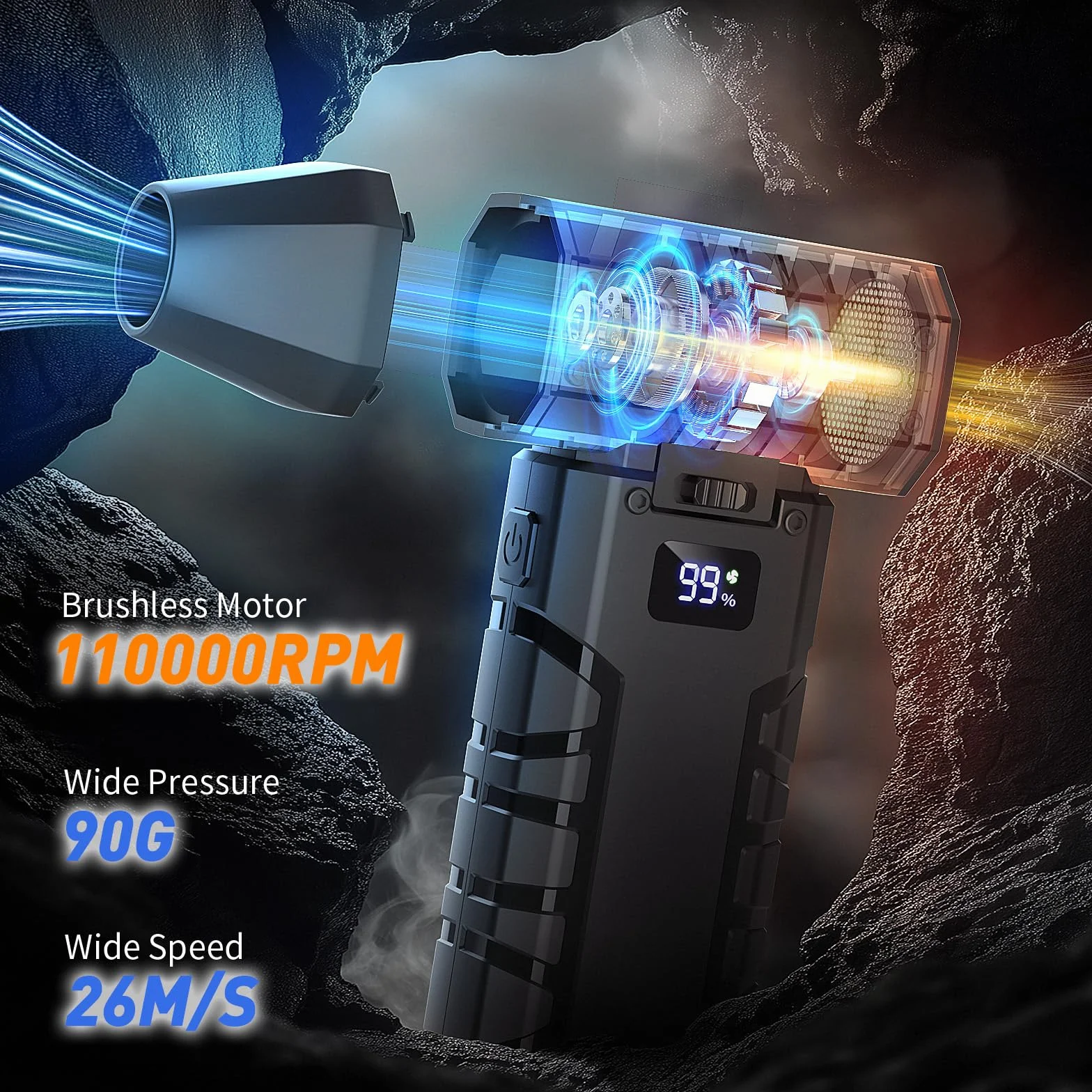 Soplador de Polvo Eléctrico, 110000 RPM, Soplador de Aire Inalámbrico Recargable con Luz LED Y Pantalla HD, Soplador de Aire Para Limpiar Polvo y Cabello en Computadoras, Teclados y Automóviles