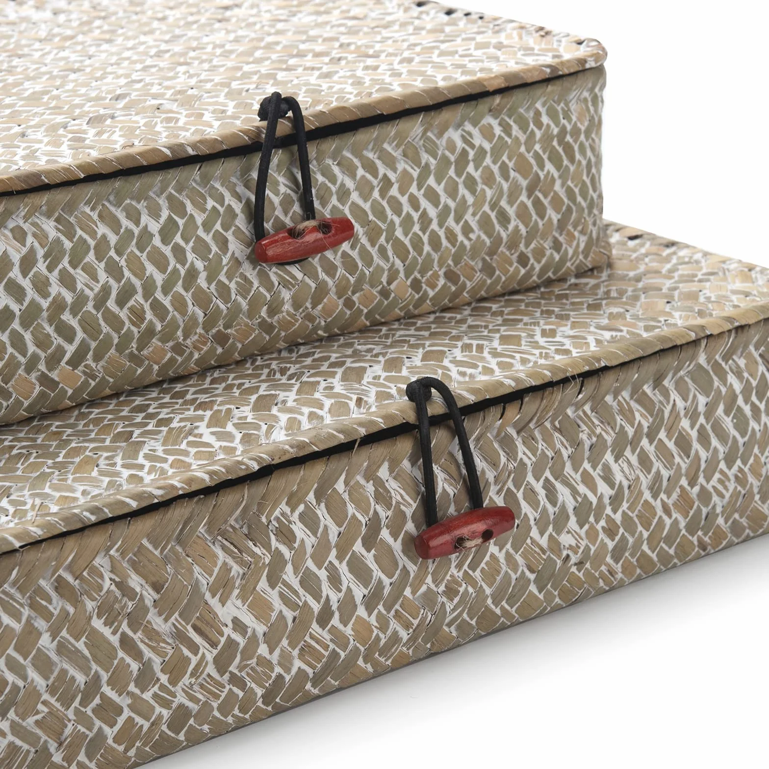 Cesta Almacenamiento con Tapa Seagrass Ratán Cestas de Mimbre Rectangular 2 Piezas (Grande + Pequeño)