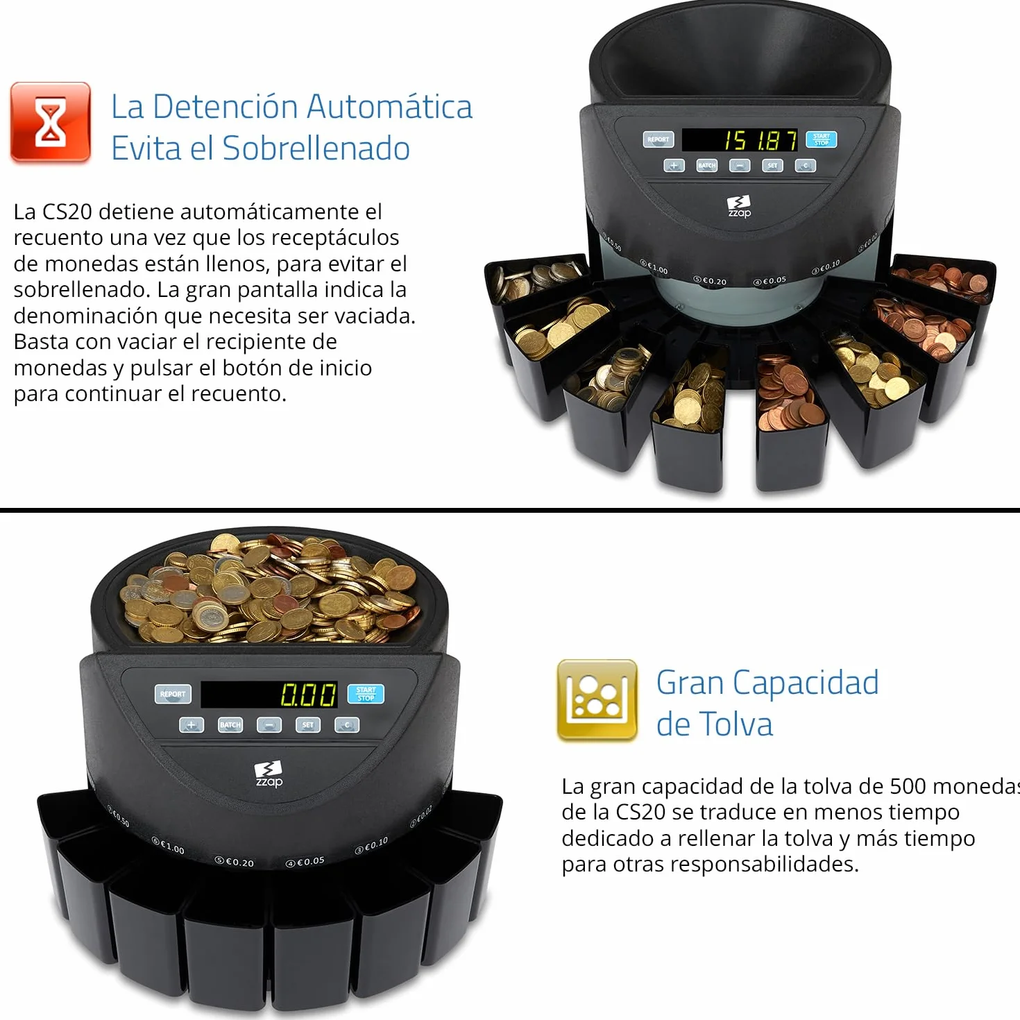 Contadora y clasificadora automática de monedas EURO ZZap CS20 220 monedas/minuto