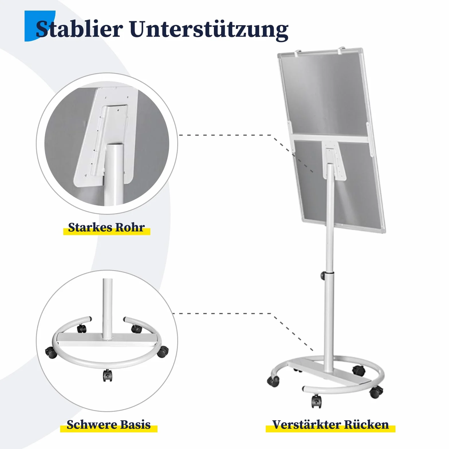 maxtek Pizarra Blanca Con Soporte, 90 X 60 cm Pizarra Caballete, Papel Para Rotafolio MóVil Con Gancho, MagnéTico Para Escribir, Altura Ajustable, 1 Borrador, 3 Marcadores Y 6 Imanes