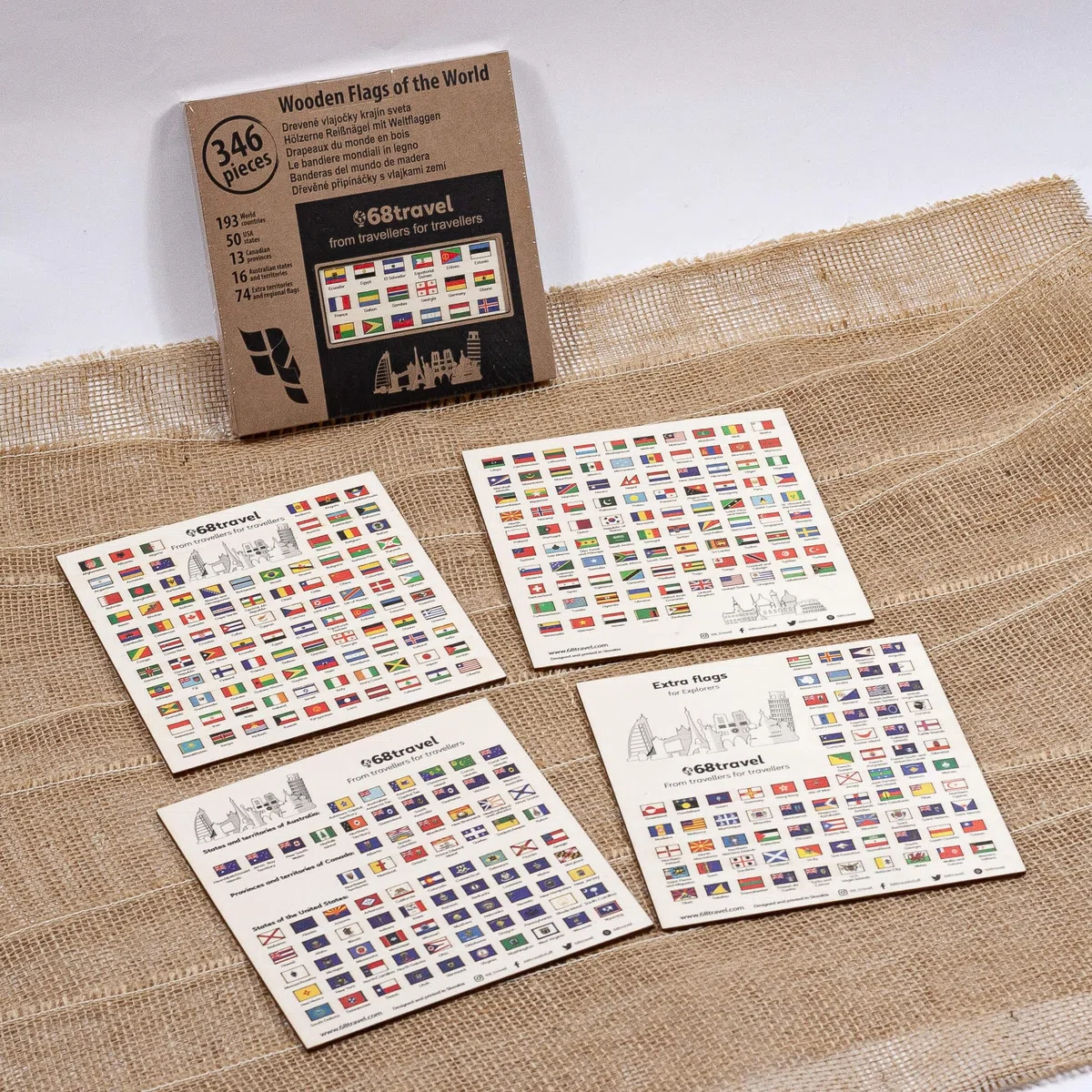 Marcadores de madera banderas del mundo (346 piezas) adhesivo posterior thumb tacks mapa push pins - para tablón de anuncios, mapa de madera, oficina