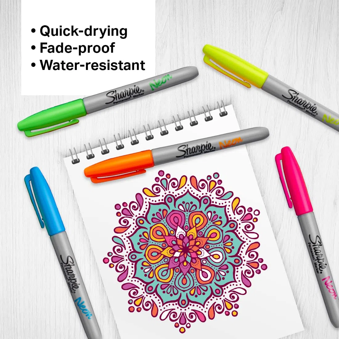SHARPIE Marcador permanente de punta fina neón para escritura precisa, apto para uso multiusos, sin manchas, artículos de papelería de oficina, paquete de 5