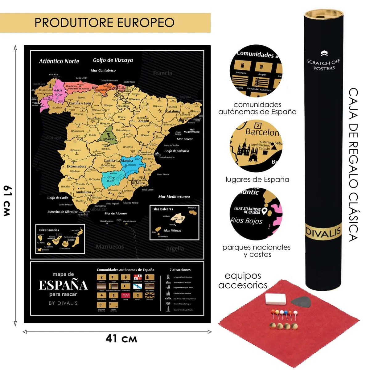 Grande Mapa de España Para Rascar - Mapa Para Marcar Viajes de España - Scratch off Spain Map - Scratchable Spain Poster