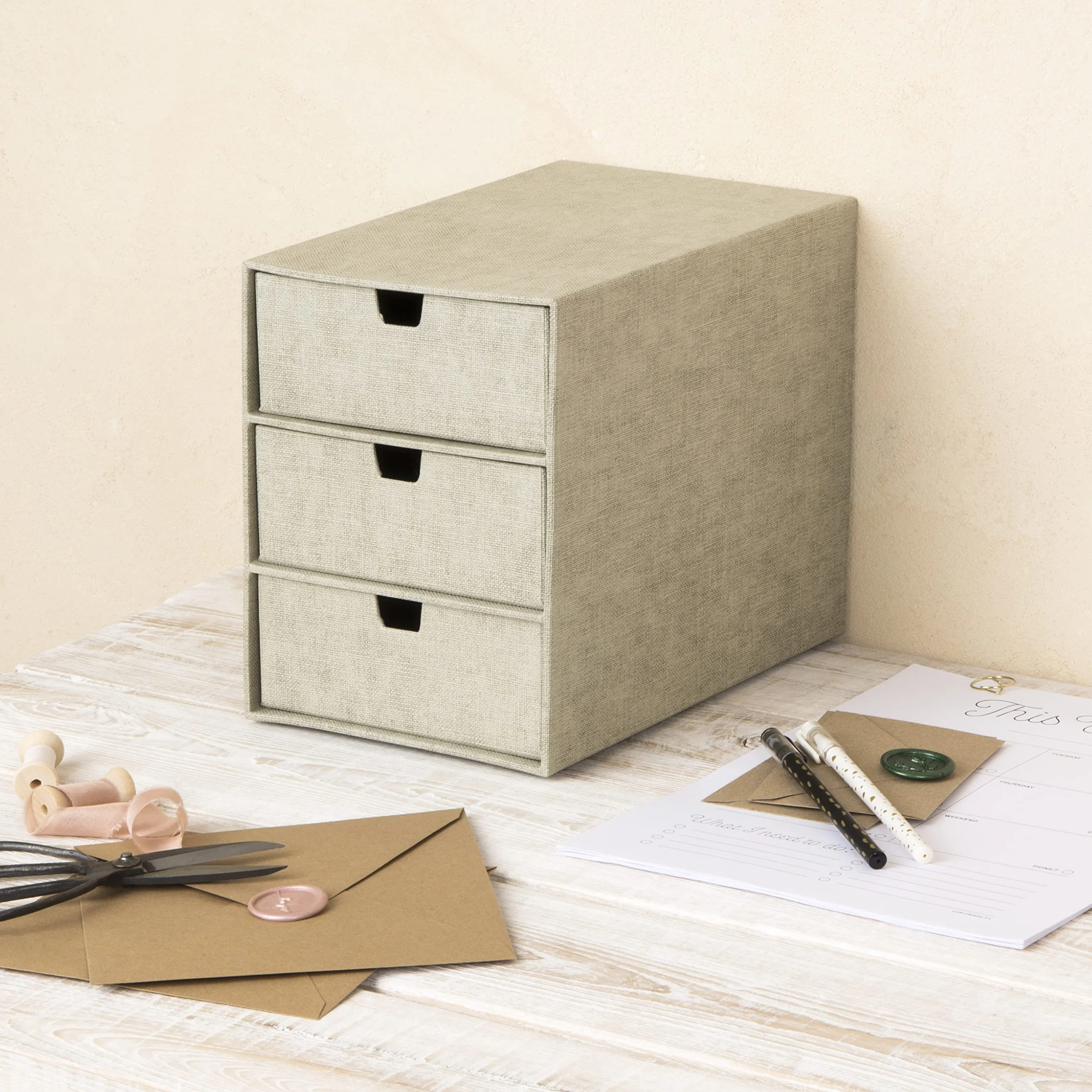 Bigso Box of Sweden Cajonera pequeña 3 cajones organizador documentos oficina beige