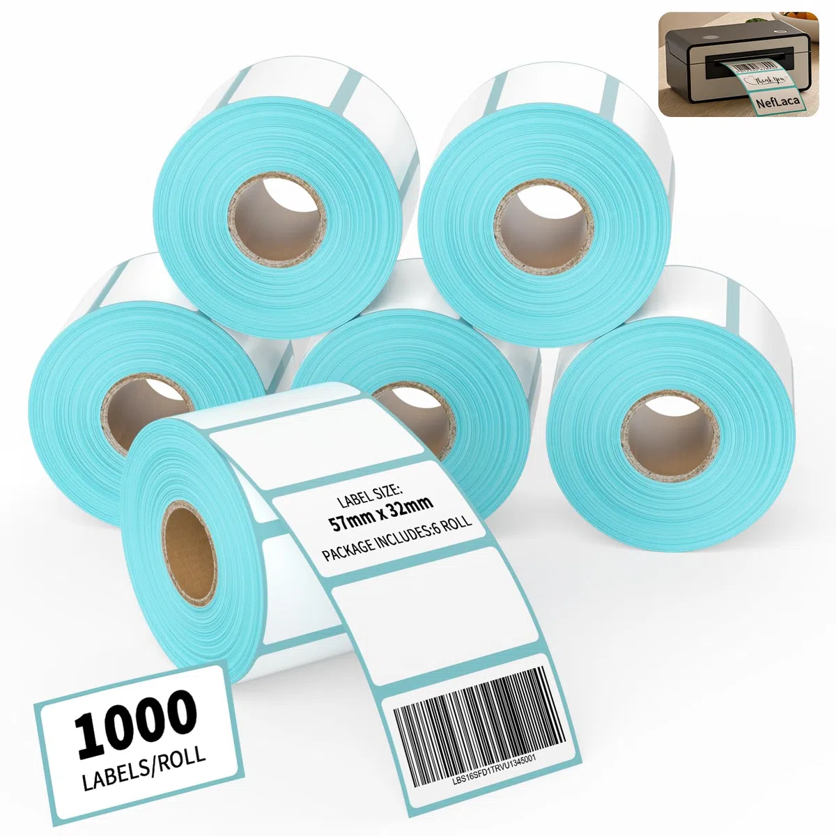 Etiquetas autoadhesivas de 57 mm x 32 mm, rollo de etiquetas de dirección en blanco, etiquetas rectangulares para escribir en notas, catering, tarros de alimentos, calcomanías adhesivas para