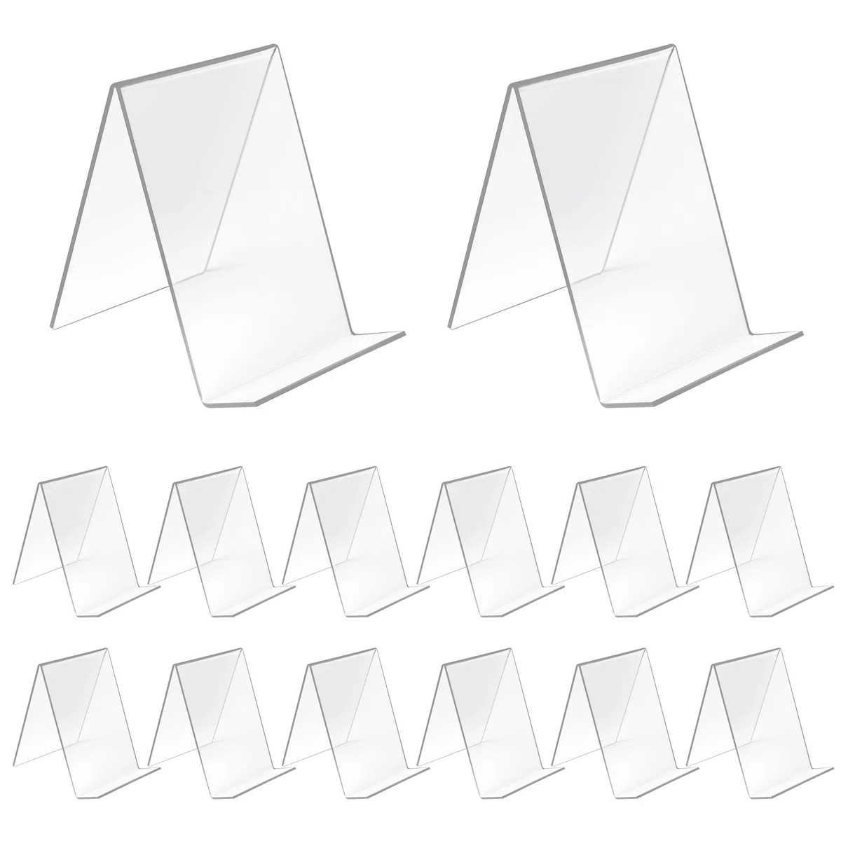 14 Pcs Sujetalibros de Acrílico Transparente 3mm, 10 x 11.5 x 13 cm, Sujeta Libros Estantería Antideslizante, Sujetalibros Estantería, Soporte Libros Organizador para Oficina Escuela Biblioteca Hogar