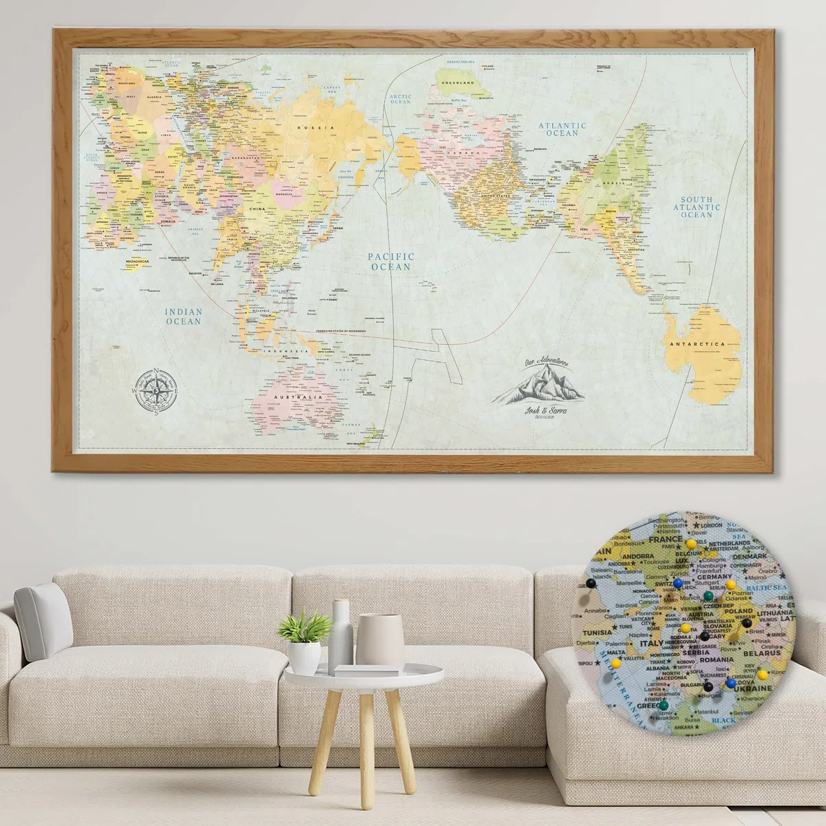 AuthaGraph - Póster de mapa del mundo, mapa de viaje personalizado con chinchetas, mapa de pared de autógrafo clásico, póster de globo preciso, mapa enmarcado del mundo en lienzo, regalo de geografía