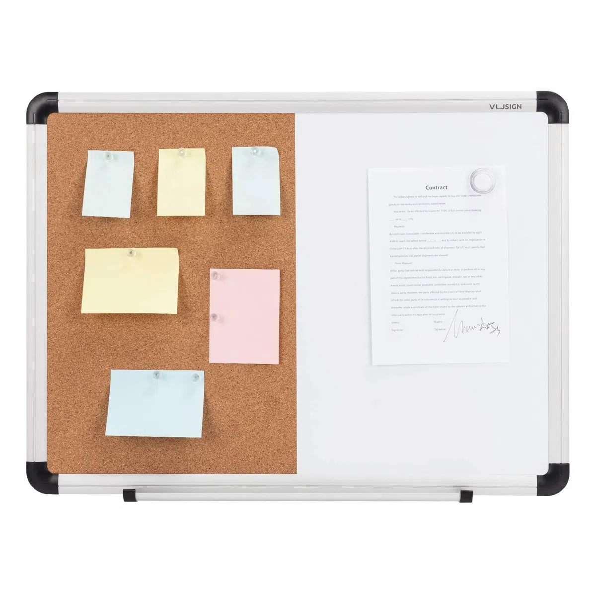 VUSIGN Pizarra blanca magnética y corcho, 17 x 23 pulgadas, para montar en la pared, tablero de anuncios de borrado en seco/tablero de corcho combinación con marco de aluminio
