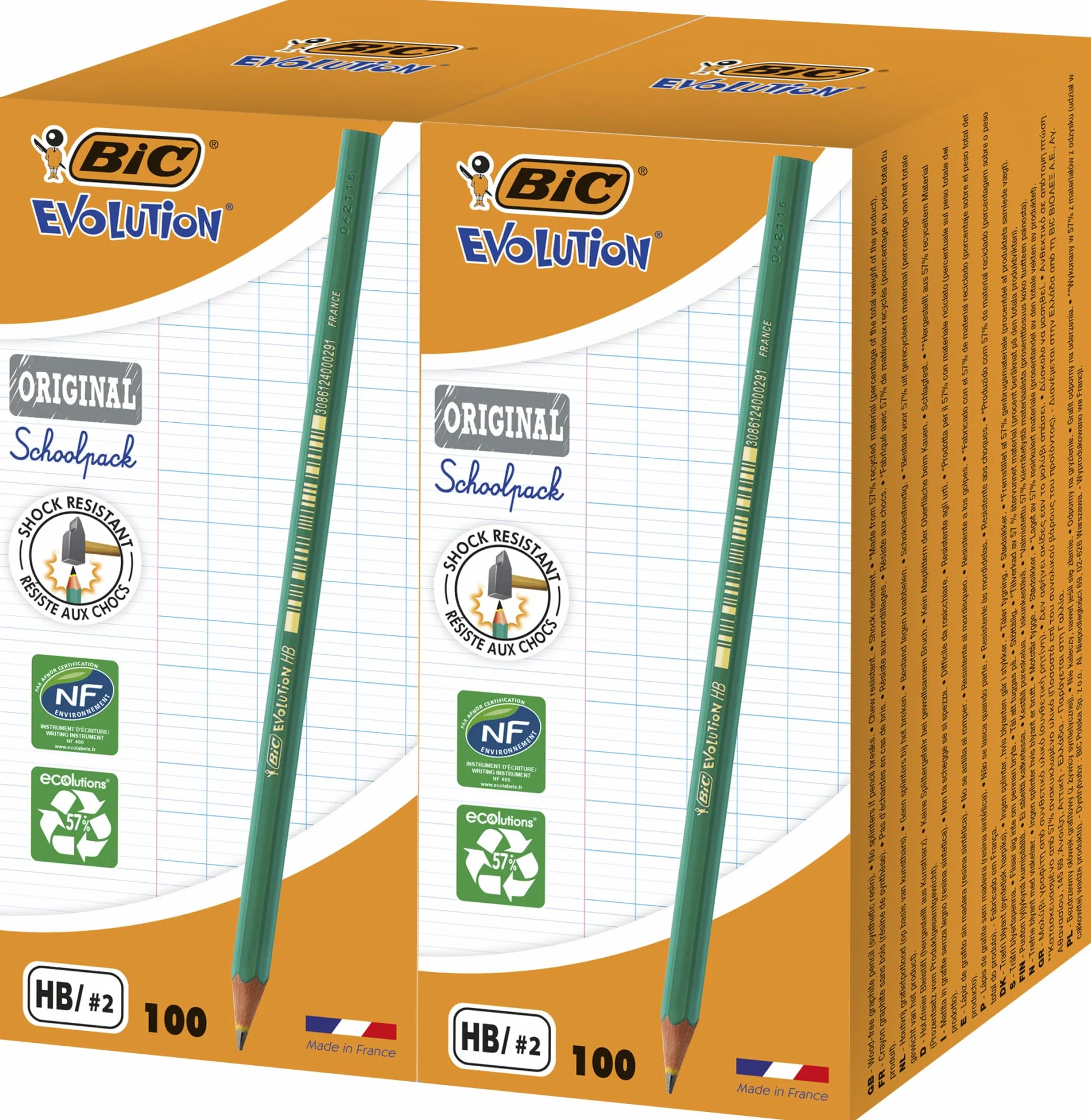 BIC Evolution Original Schoolpack, HB lápices de grafito, óptimo para material escolar, gris, 2 cajas de 100