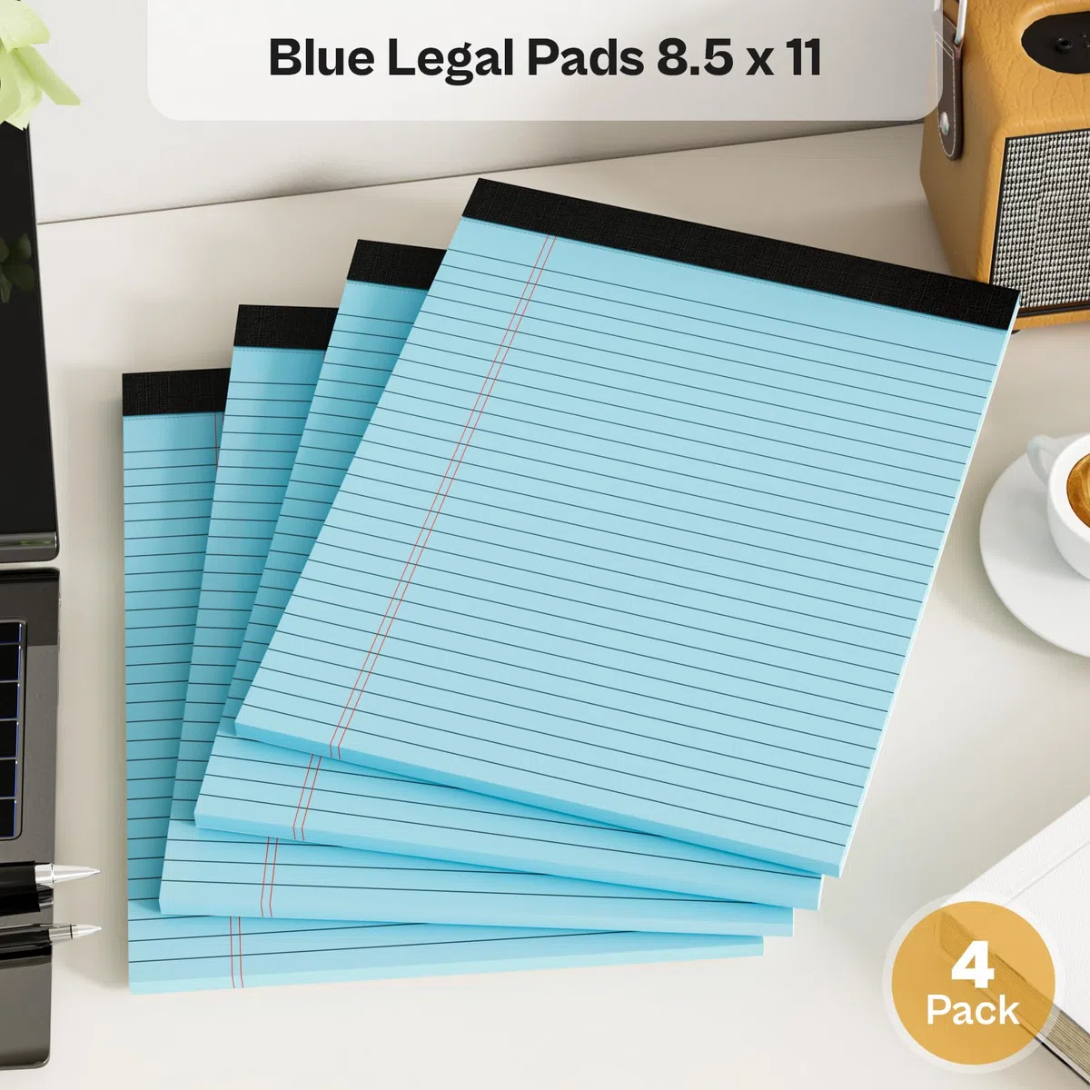 Paquete de 4 blocs legales azules de 8.5 x 11 pulgadas, bloc de notas azules de 8.5 x 11 pulgadas, bloc de notas de 8.5 x 11 pulgadas, bloc de escritura microperforado, bloc de papel rayado ancho,