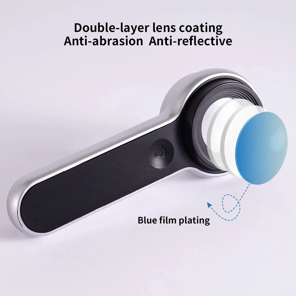 Lupa recargable iluminada de 60x con lentes de doble revestimiento, iluminación LED/UV, diseñada para la restauración de la identificación de joyas, trabajo cercano, reparación, jardinería, sellos,