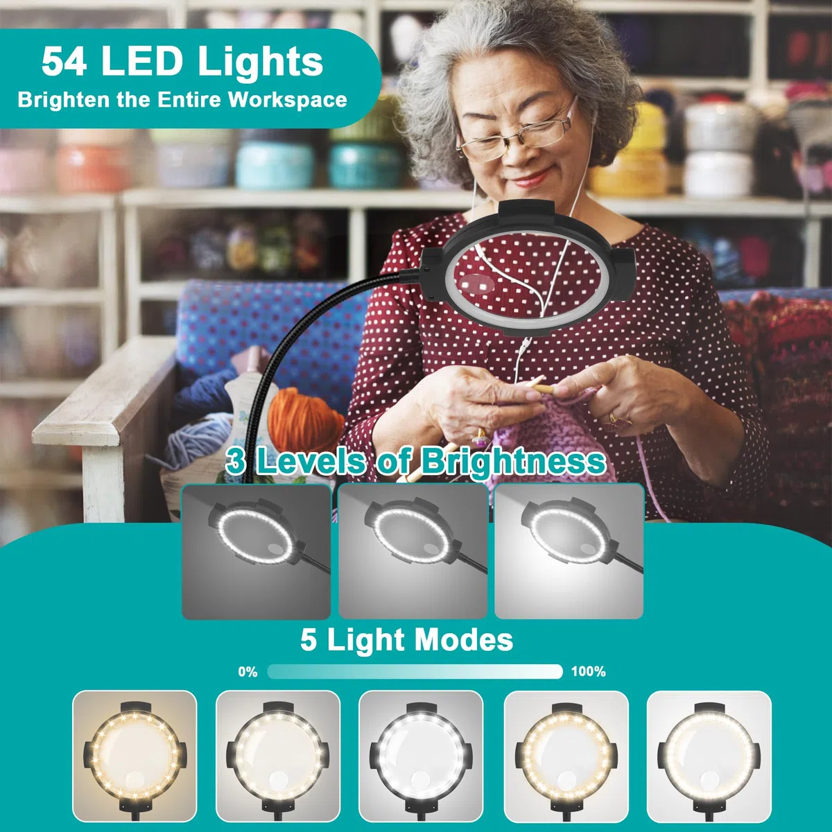 10 lupas 30X con iluminación y lámpara de pie, 54 LED regulable, 3 niveles, lupa de cuello de cisne 2 en 1 con iluminación para leer, coser, manualidades y trabajos de costura
