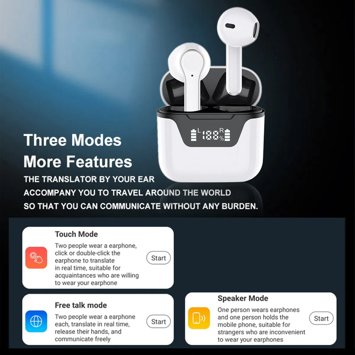 Auriculares con Traductor de Idiomas, Auriculares Bluetooth con Traductor Portátil, Auriculares con Dispositivo de Traductor de Idiomas, Compatible con 144 Idiomas, para Viajes de