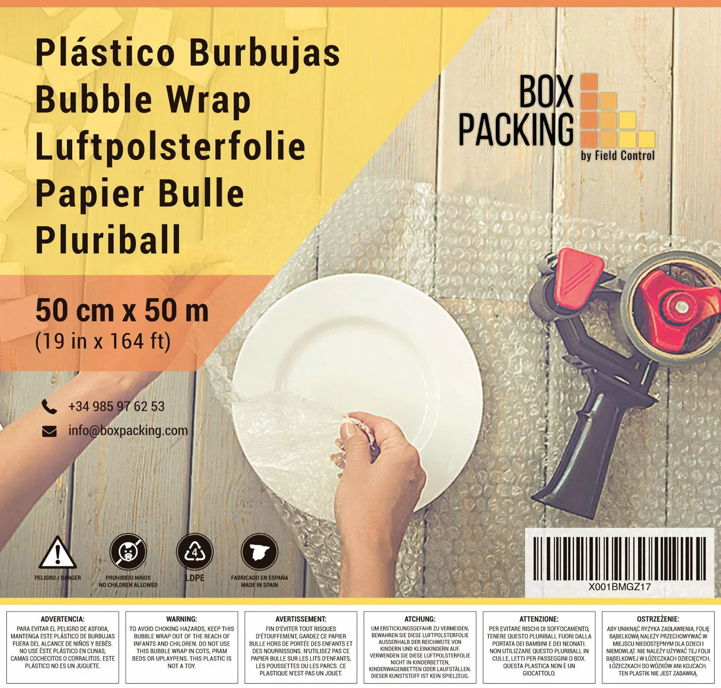 BOXPACKING | Papel Burbujas Embalaje Mudanza | Plástico Burbujas | 50 cm x 50 m | Rollo burbujas Embalaje | Bubble Wrap | Protección de objetos frágiles para envíos y mudanza | Burbuja 1 cm (50 g/m²)