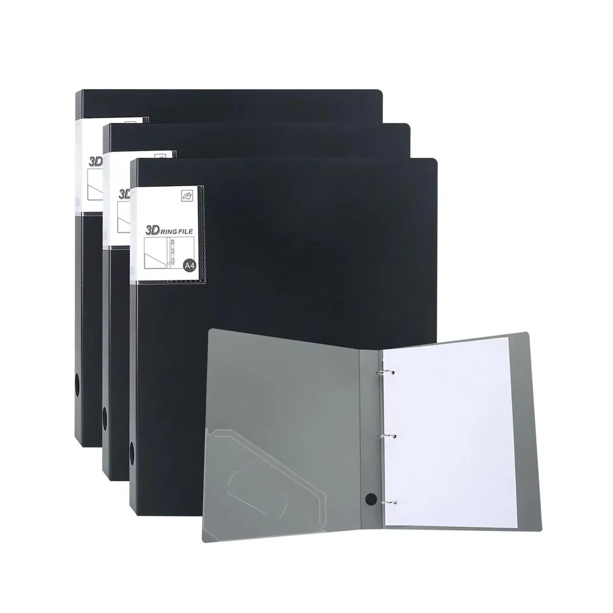 Archivador A4,4 Piezas Archivador 3 Anillas,Ring Binder,Negro | Archivadores,Lomo 35 mm,3D-Ring Binder A4