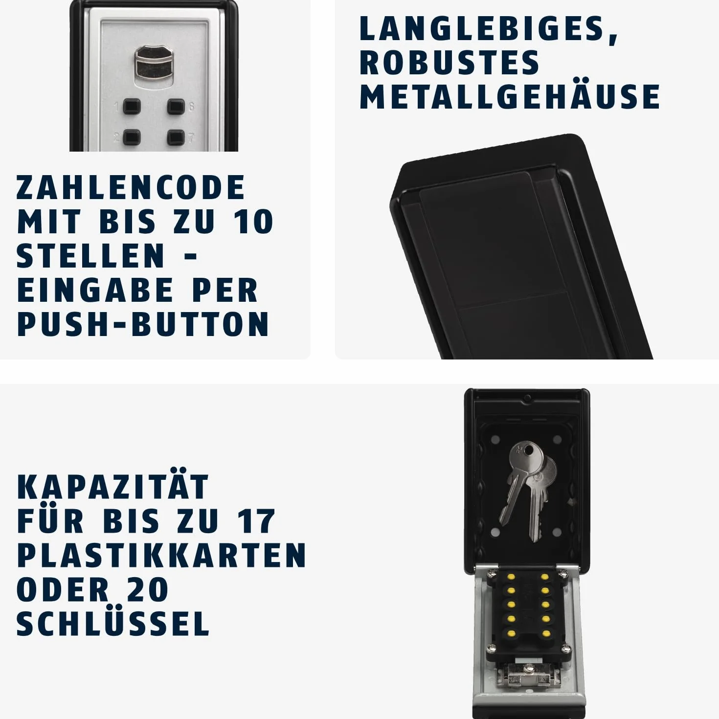 ABUS KeyGarage™ 767 caja portallaves con código numérico para montaje en pared negro plateado