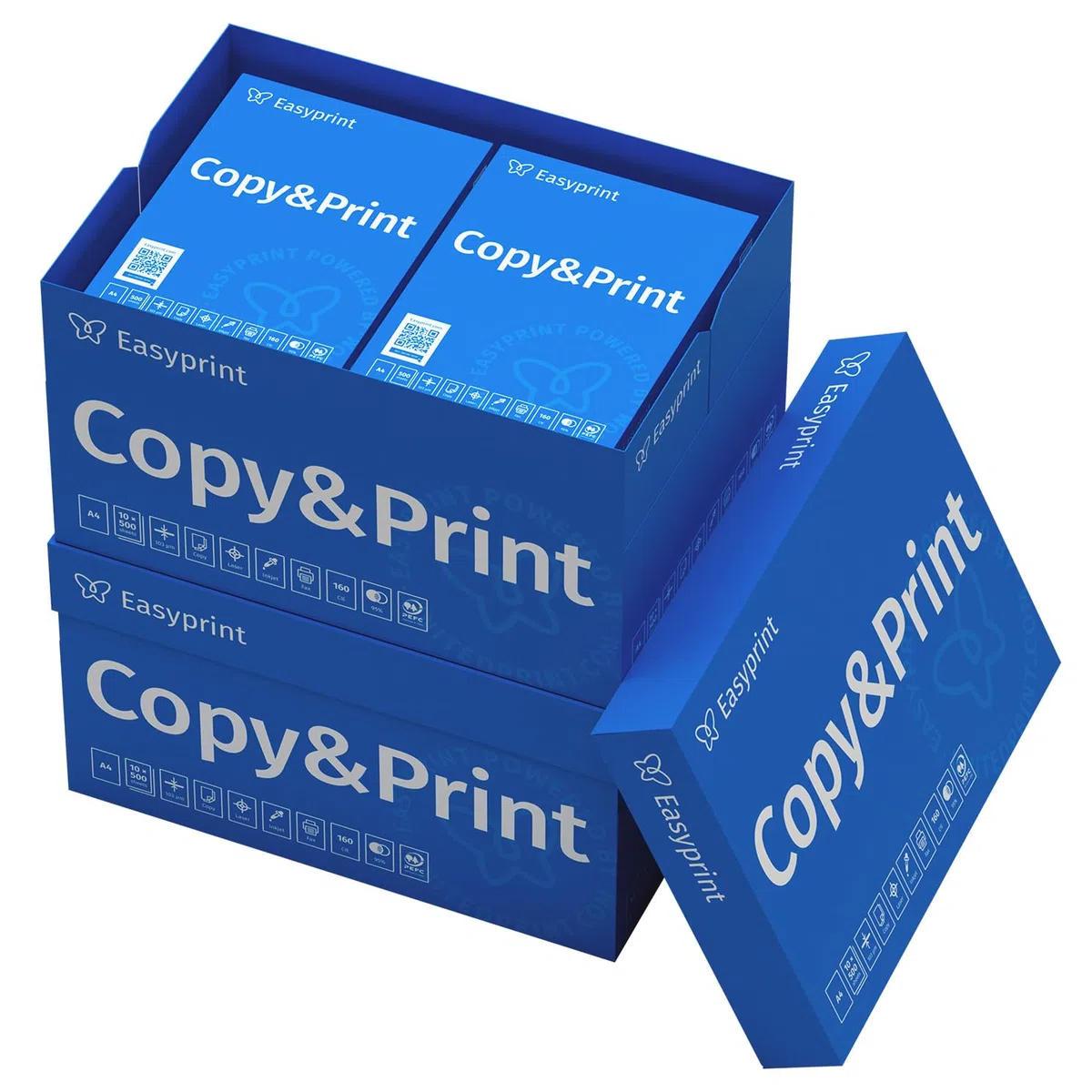 Easyprint Papel multiusos para impresora, Folios A4, 10.000 Hojas, 20 Paquetes de 500, Color blanco brillante CIE 160, PEFC