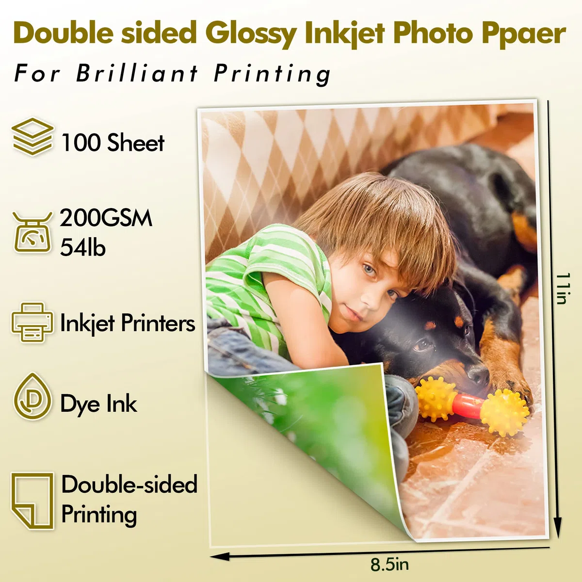 Koala Papel fotográfico brillante de doble cara de 8.5 x 11 pulgadas, 55 libras, 100 hojas de papel fotográfico | Compatible con impresora de inyección de tinta y tinta de tinte para impresión de menú de calendario, 200 g/m²