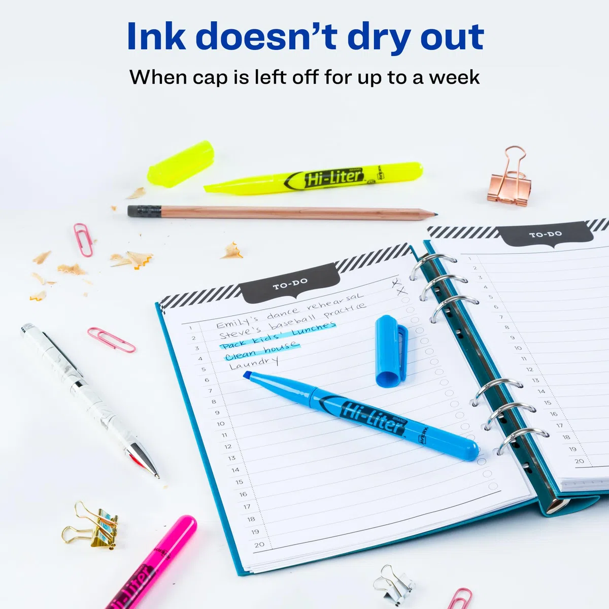 AVERY Highlighters estilo pluma Hi-Liter, tinta segura contra manchas, punta de cincel, 3 colores surtidos (25860)
