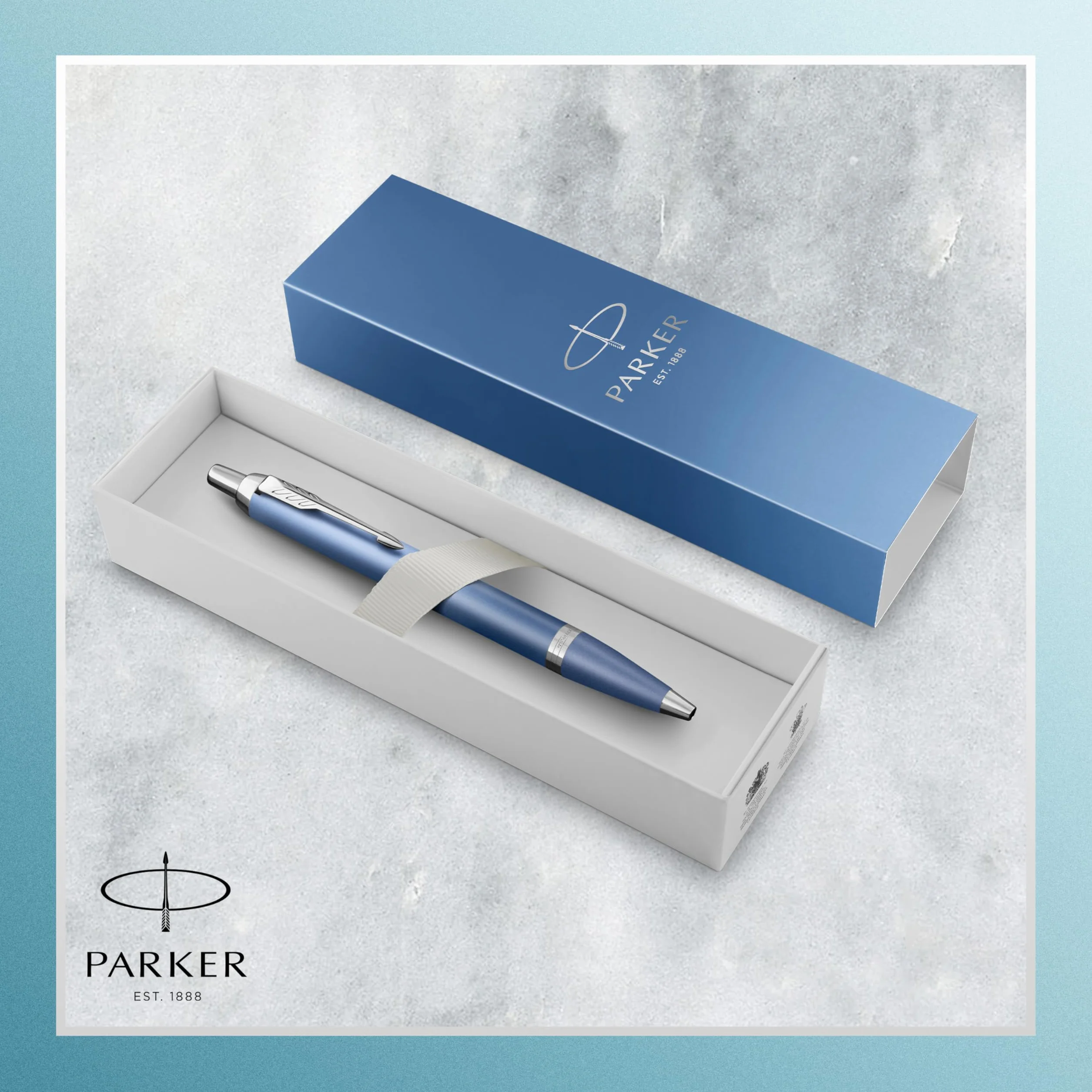 Parker IM Bolígrafo Writing Rituals | acabado Azul degradado con adornos cromados | punta media | tinta azul | estuche de regalo