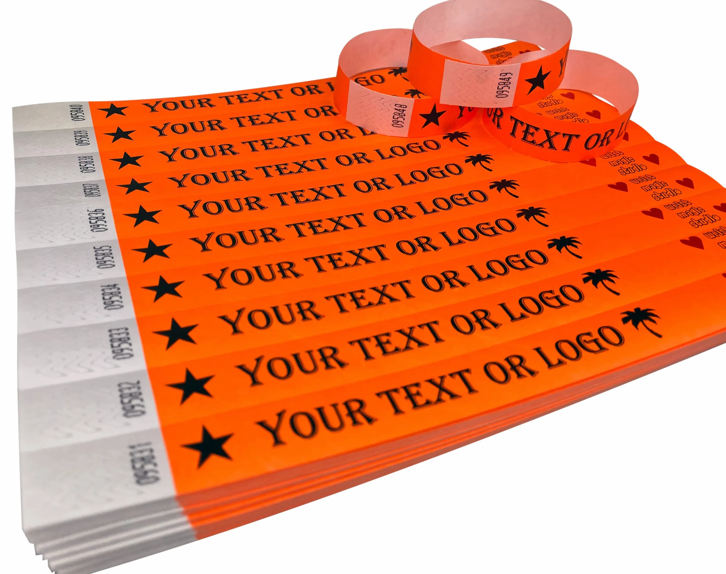 Pulseras de Tyvek Naranja Neón Personalizadas para Eventos con Texto o Logo