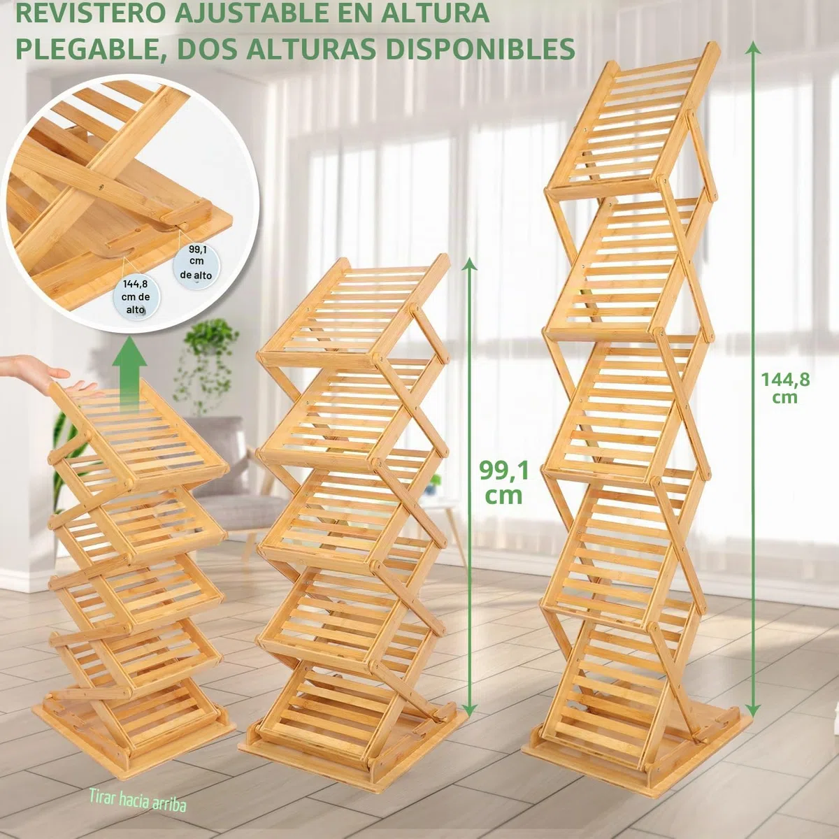 Expositor Plegable para Folletos，Revistero Plegable, Catálogo de Bambú, Estante de Literatura, Revistero con 5 Bolsillos para Casa, Oficina, Feria de Muestras，Expositores de Pie