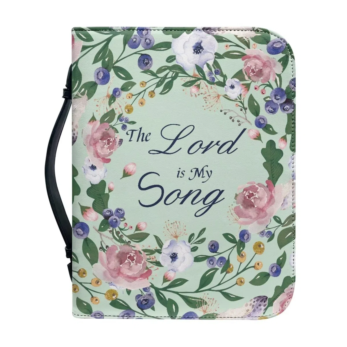 Xoenoiee Fundas para Biblia con patrón floral verde para niños, funda para la Biblia, The Lord is My Song, bolsas con bolsillos de almacenamiento, ranuras para bolígrafos para hombres y mujeres, L