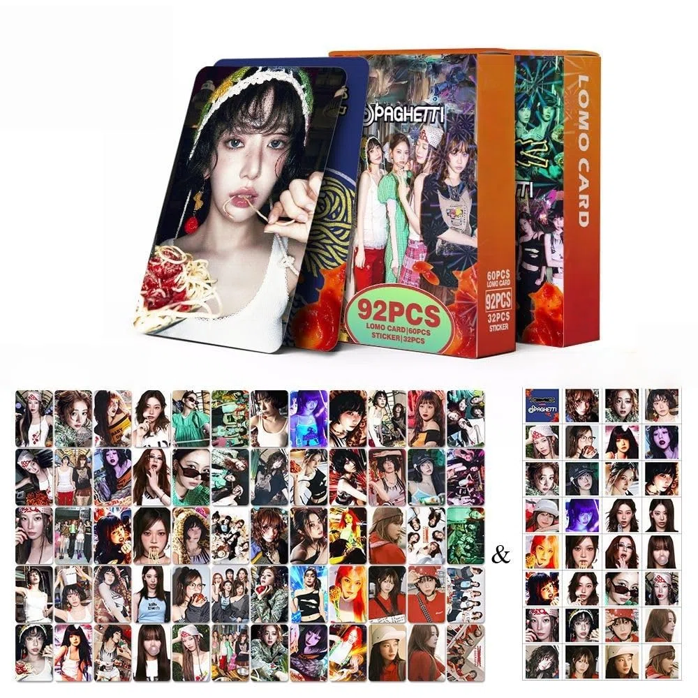 MXP LE-SSERAFIM 60 tarjetas fotográficas + 32 pegatinas 92 postales láser 'FEARNOT' CHAEWON YUNJIN EUNCHAE Tarjetas fotográficas(SPAGHETTI)