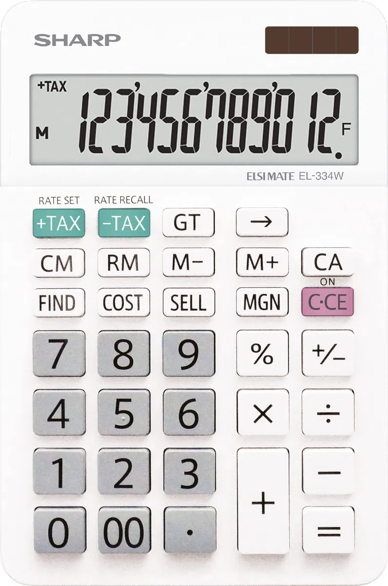 Sharp EL-334W - Calculadora de Escritorio (12 dígitos, Soporte Plegable, Solar), Color Blanco